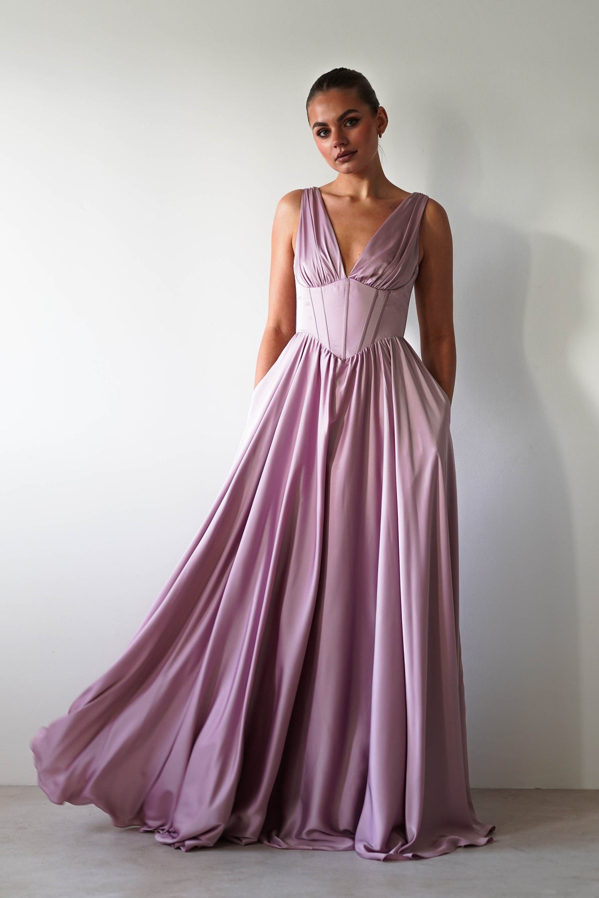 Scarlette Soft Satin Maxi Gown | Mauve-Oh Hello Clothing