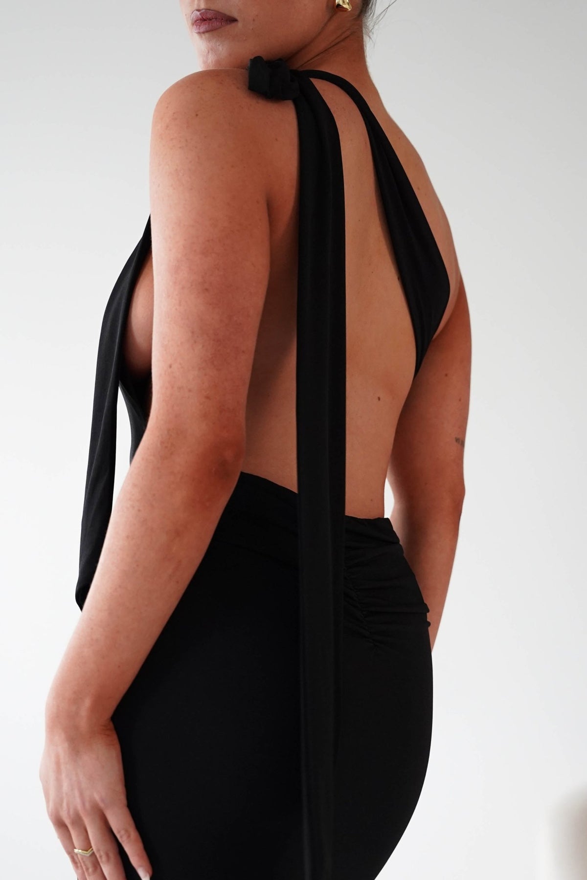 Seraphine Backless Tie Bodycon Maxi Gown | Black-Oh Hello Clothing