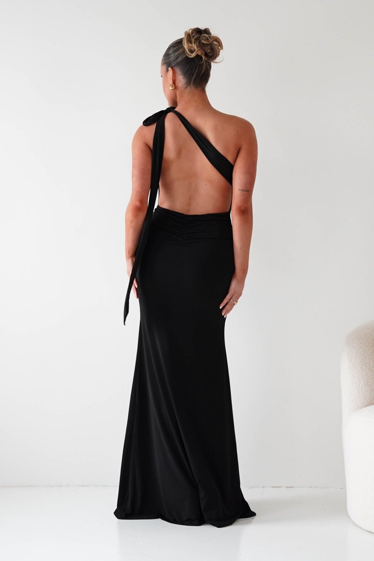 Seraphine Backless Tie Bodycon Maxi Gown | Black-Oh Hello Clothing
