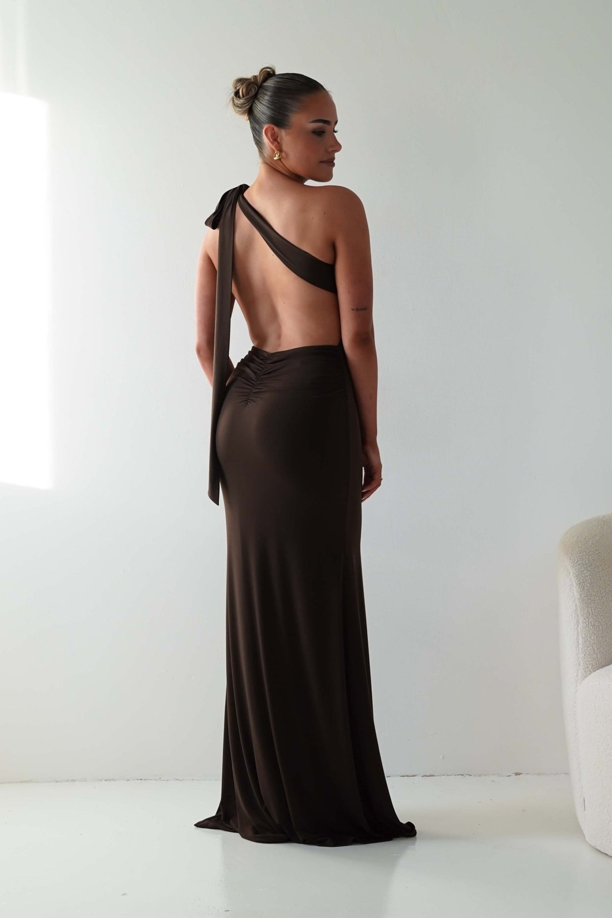 Seraphine Backless Tie Bodycon Maxi Gown | Brown-Oh Hello Clothing