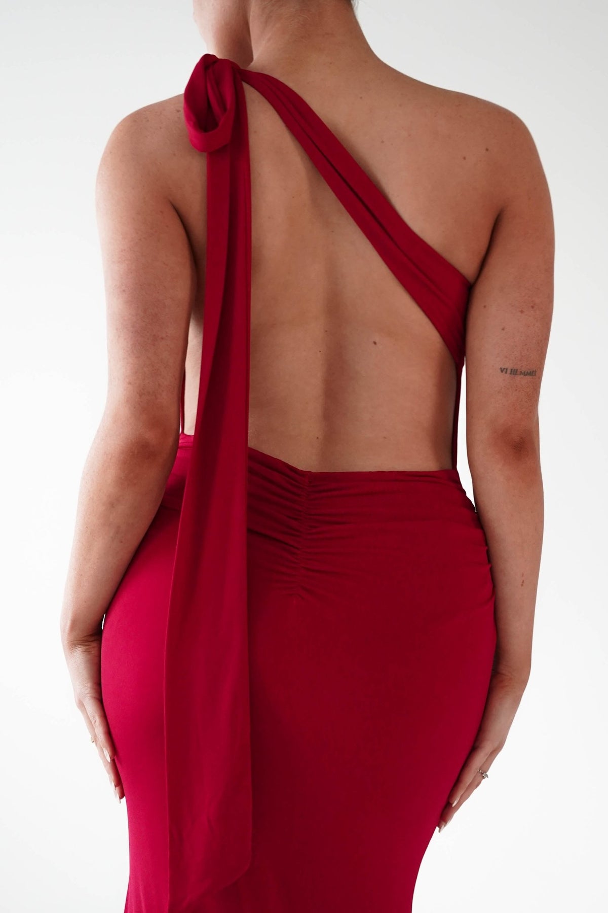 Seraphine Backless Tie Bodycon Maxi Gown | Red-Oh Hello Clothing