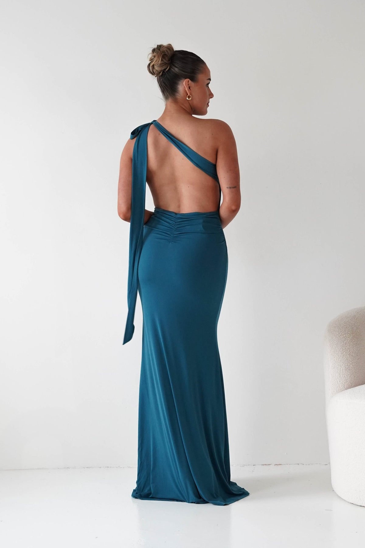 Seraphine Backless Tie Bodycon Maxi Gown | Teal-Oh Hello Clothing