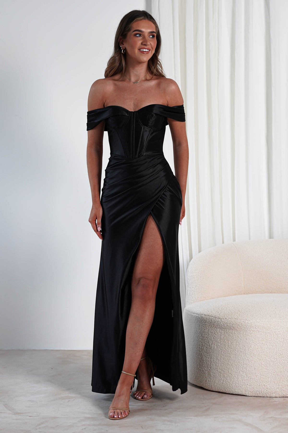 Serena Off The Shoulder Gown | Black-Oh Hello Clothing