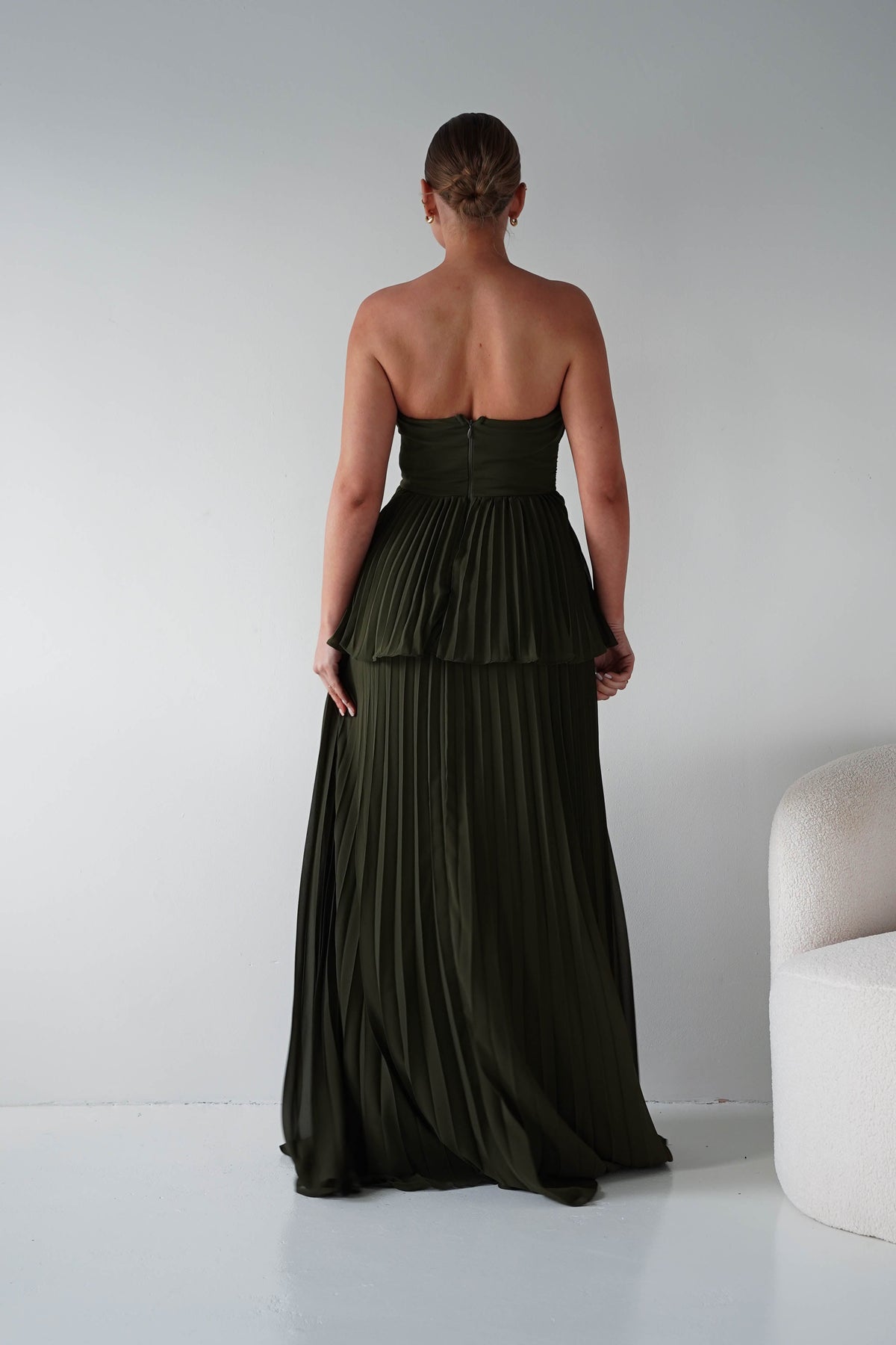 Shania Strapless Pleated Maxi Dress | Olive-Oh Hello Clothing