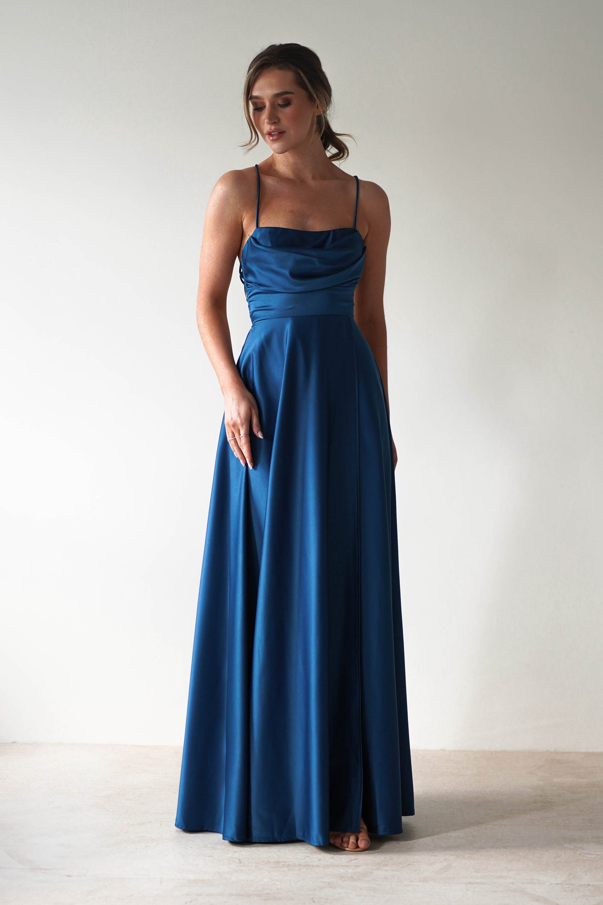 Shantal Satin Gown | Ocean Teal Blue-Oh Hello Clothing