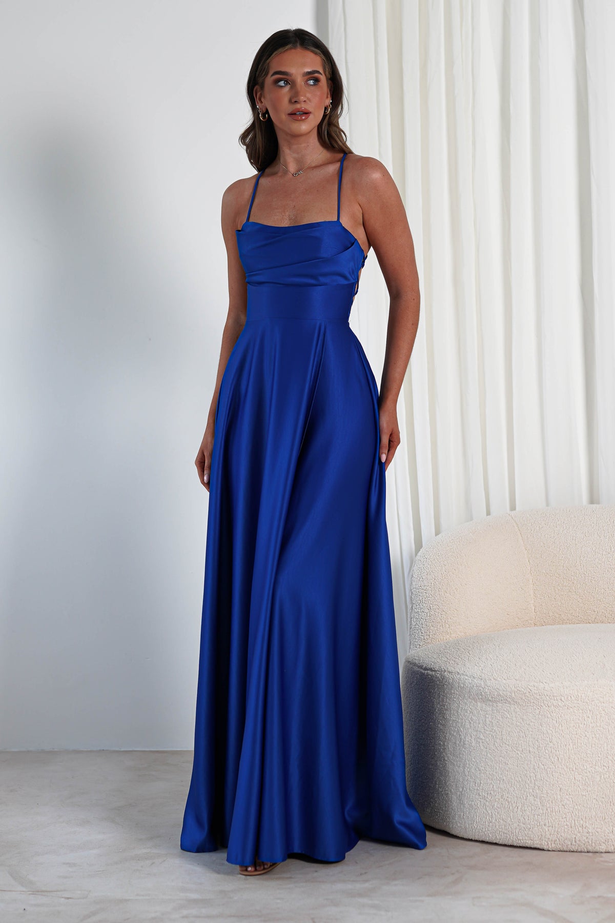 Shantal Satin Gown | Royal Blue-Oh Hello Clothing