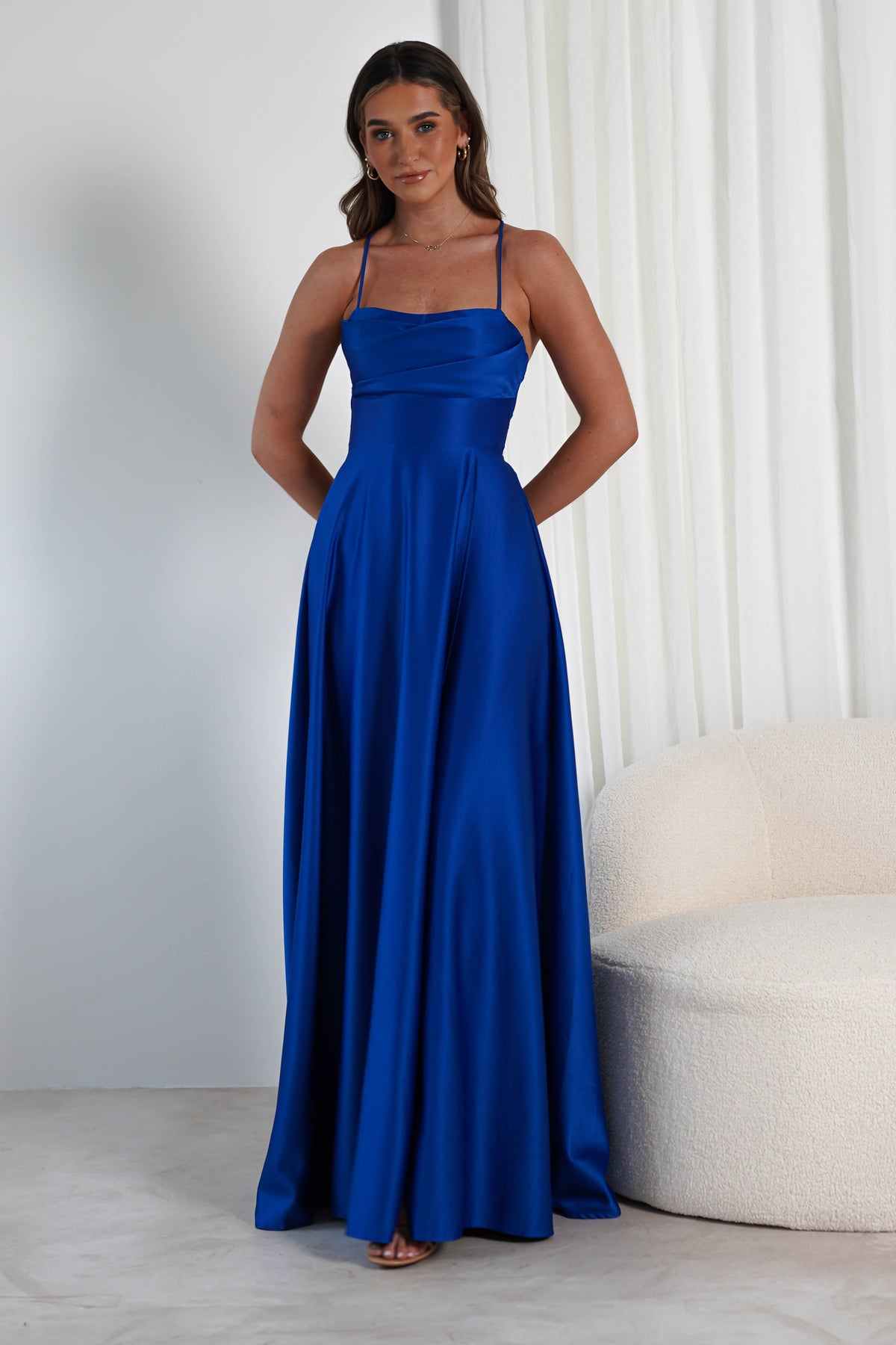 Shantal Satin Gown | Royal Blue-Oh Hello Clothing