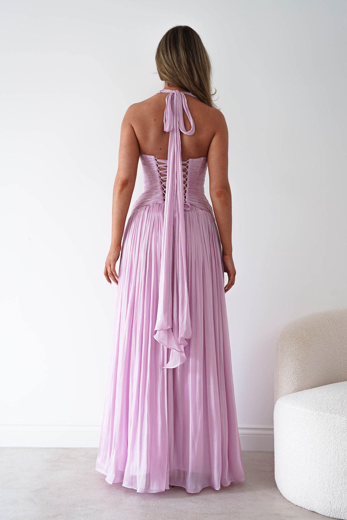 Sharelle Pleated Luminescent Maxi Gown | Pink-Oh Hello Clothing