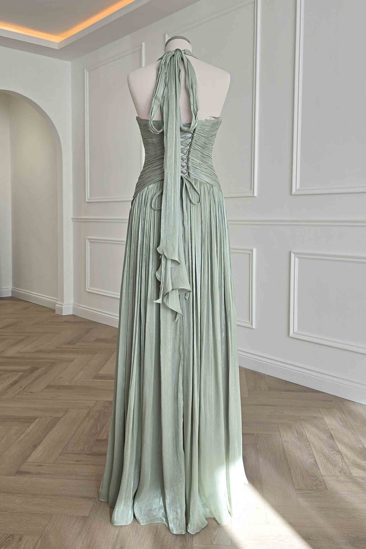 Sharelle Pleated Luminescent Maxi Gown | Sage-Oh Hello Clothing