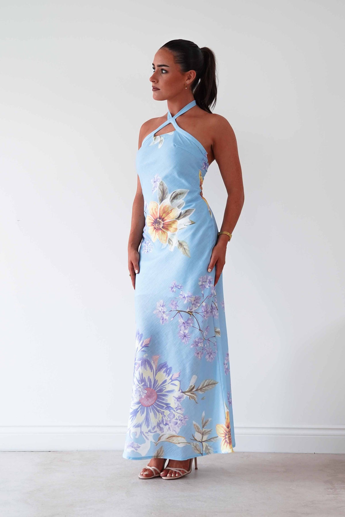 Siara Floral Halterneck Midi Dress | Blue-Oh Hello Clothing