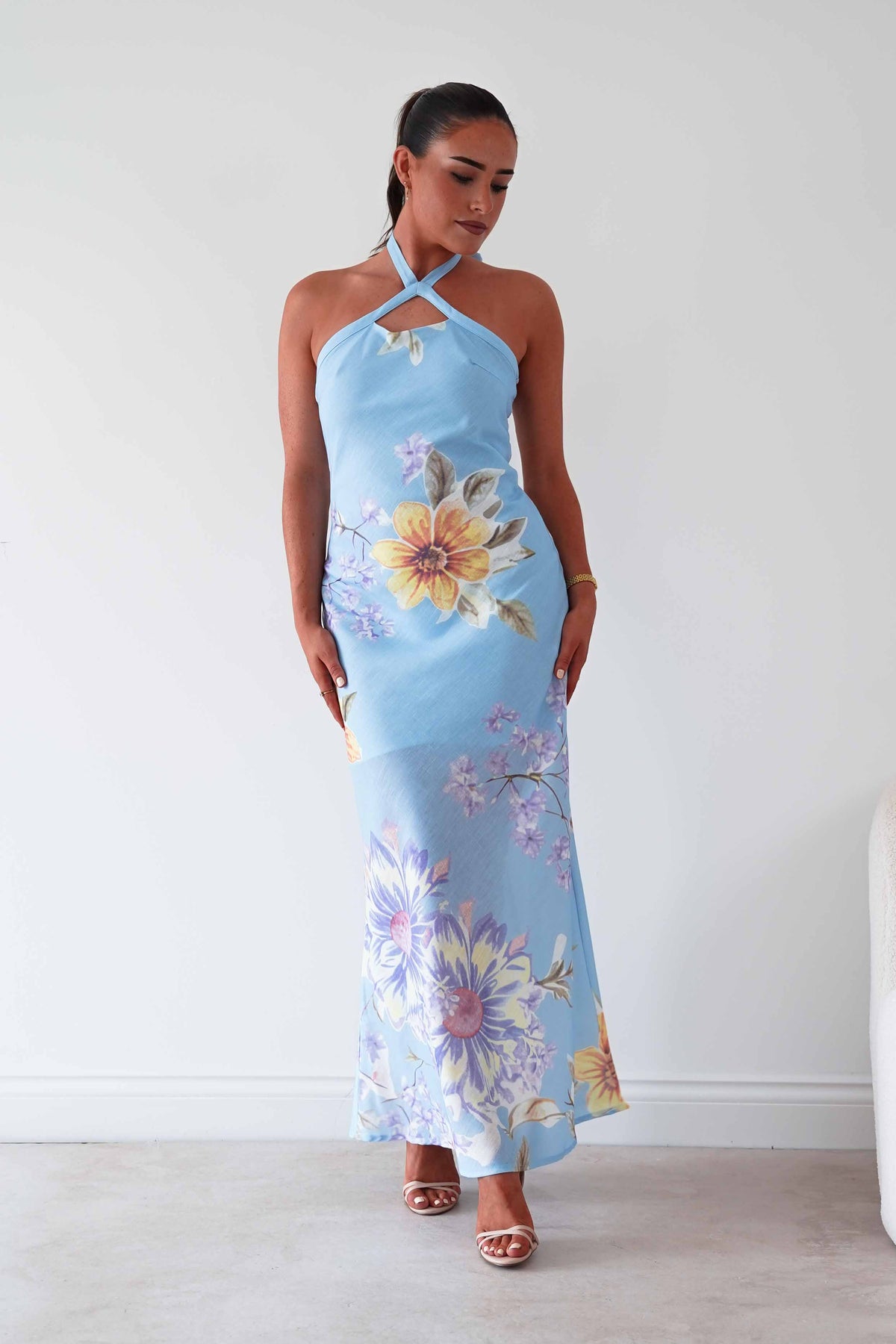 Siara Floral Halterneck Midi Dress | Blue-Oh Hello Clothing