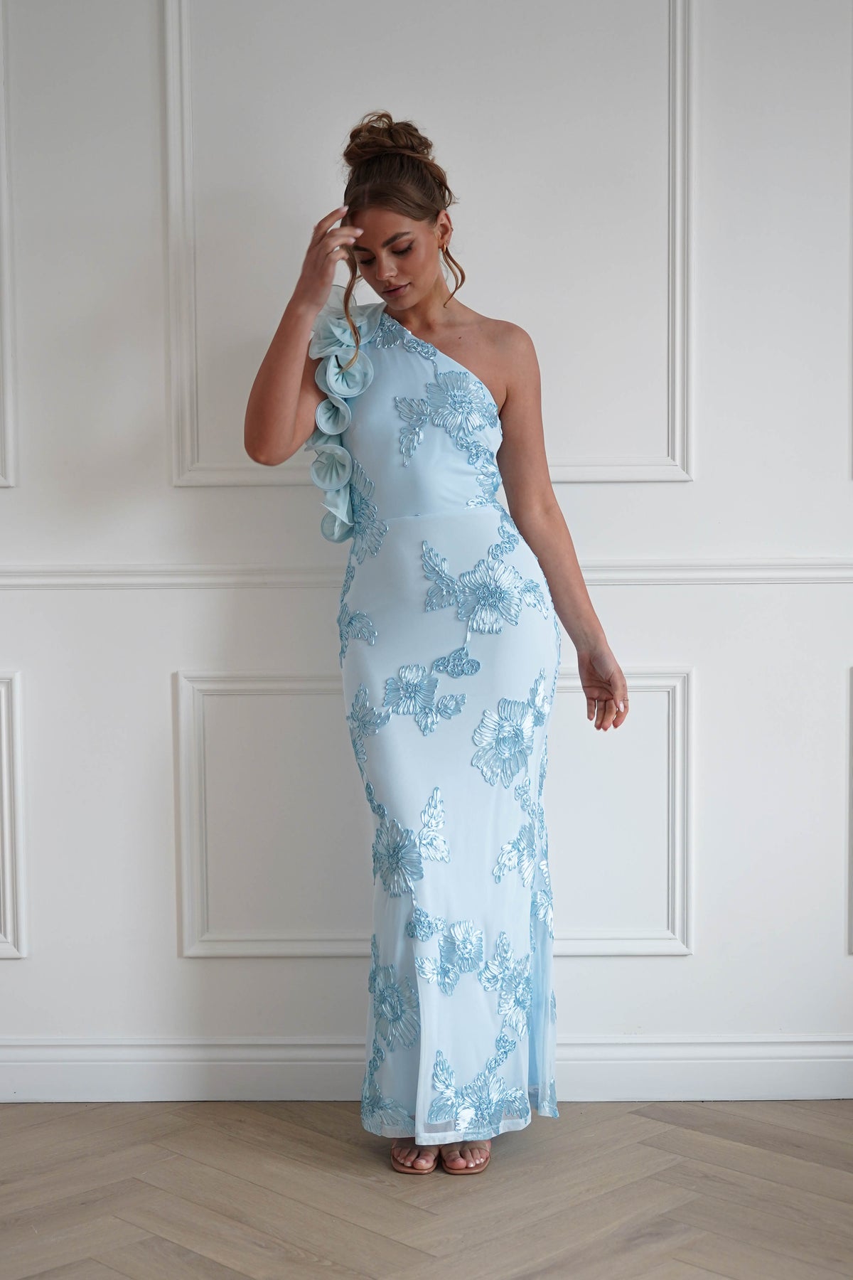 Siren Bodycon Maxi Dress | Light Blue Textured-Oh Hello Clothing