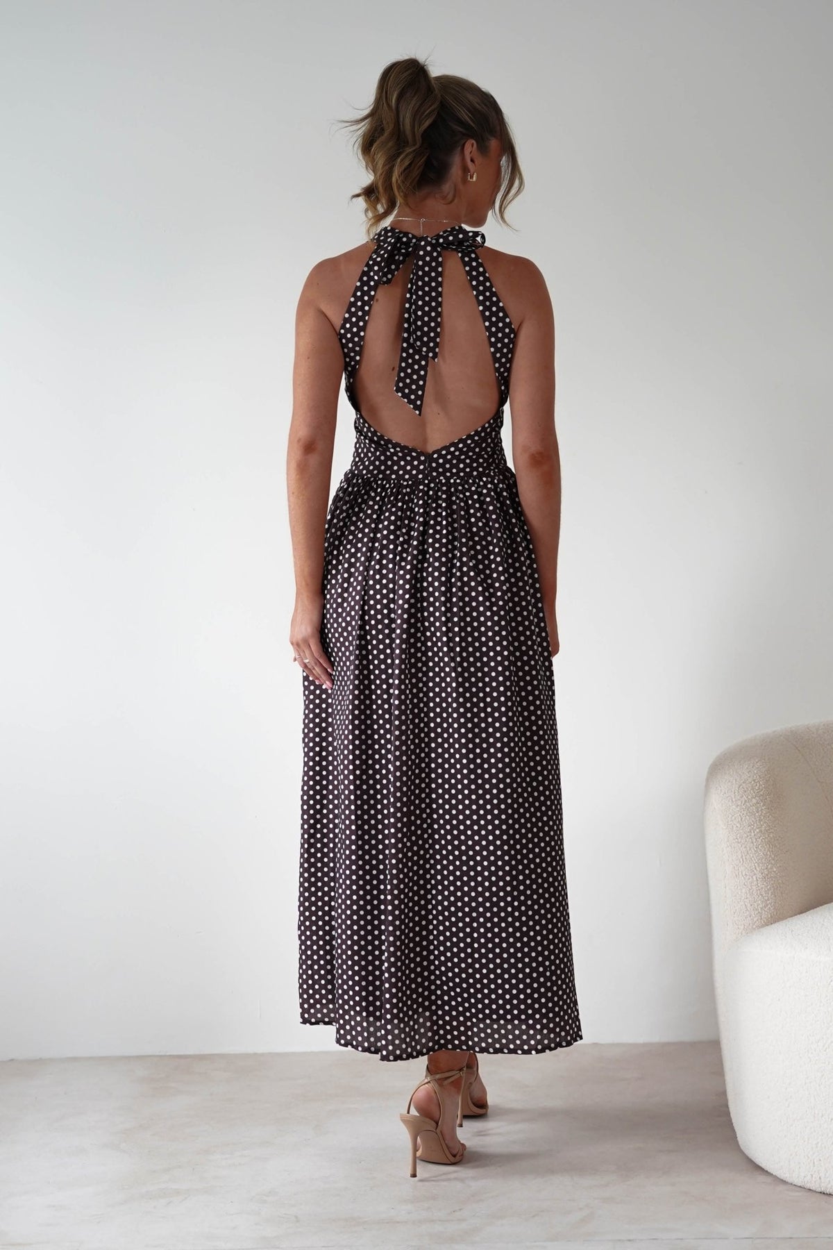 Sivana Polka Dot Skater Maxi Dress | Brown-Oh Hello Clothing
