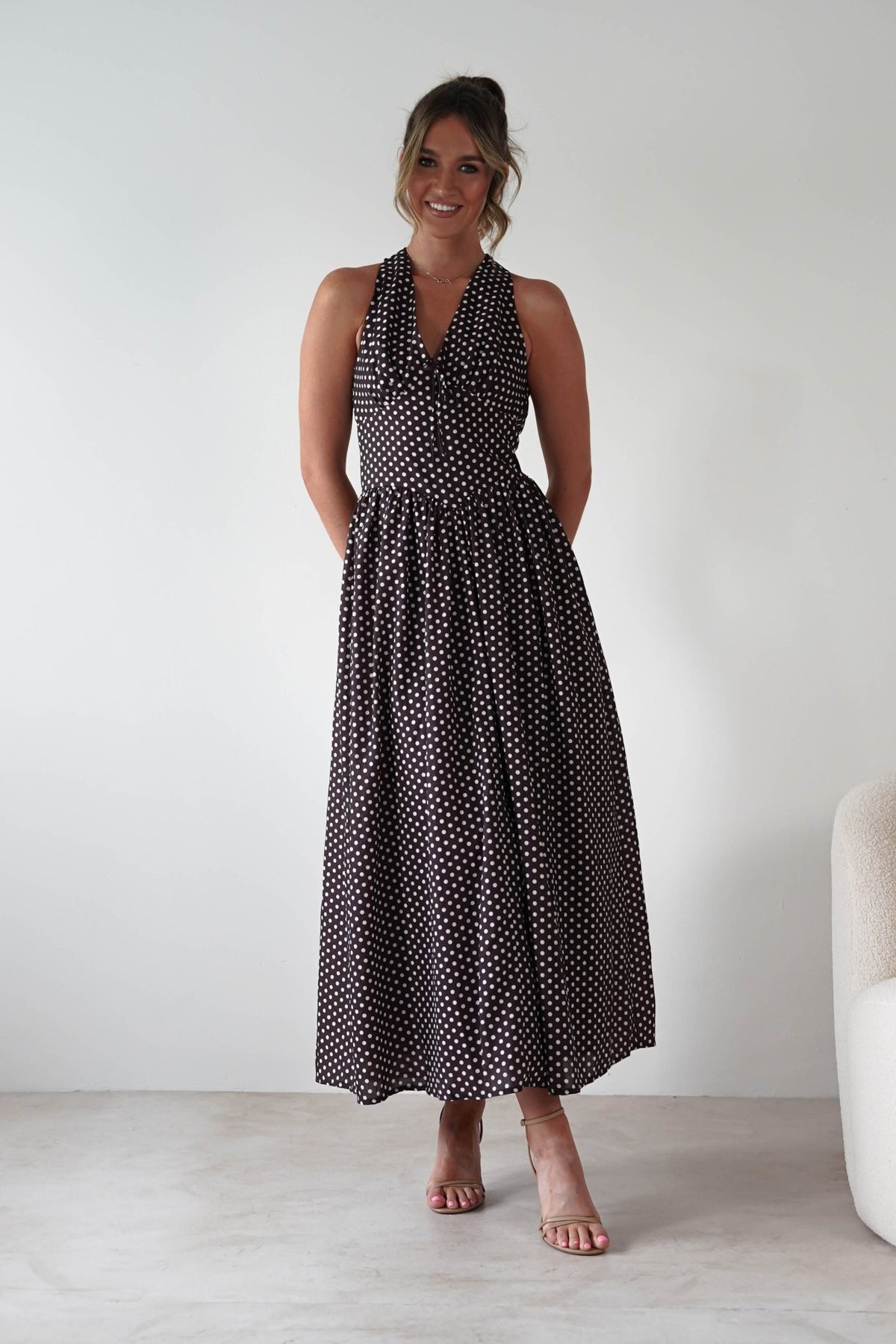 Sivana Polka Dot Skater Maxi Dress | Brown-Oh Hello Clothing