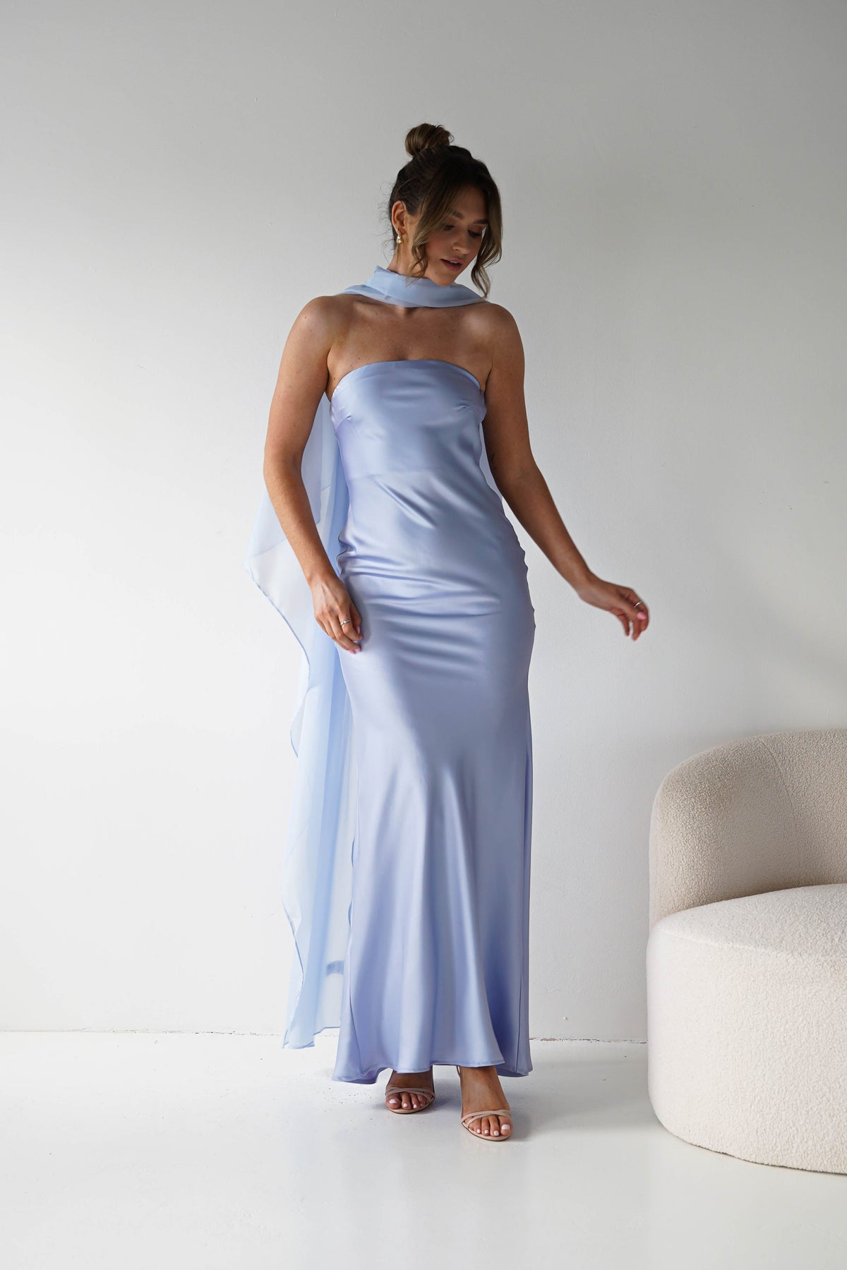Soho Strapless Satin Maxi Dress | Dusty Blue-Oh Hello Clothing