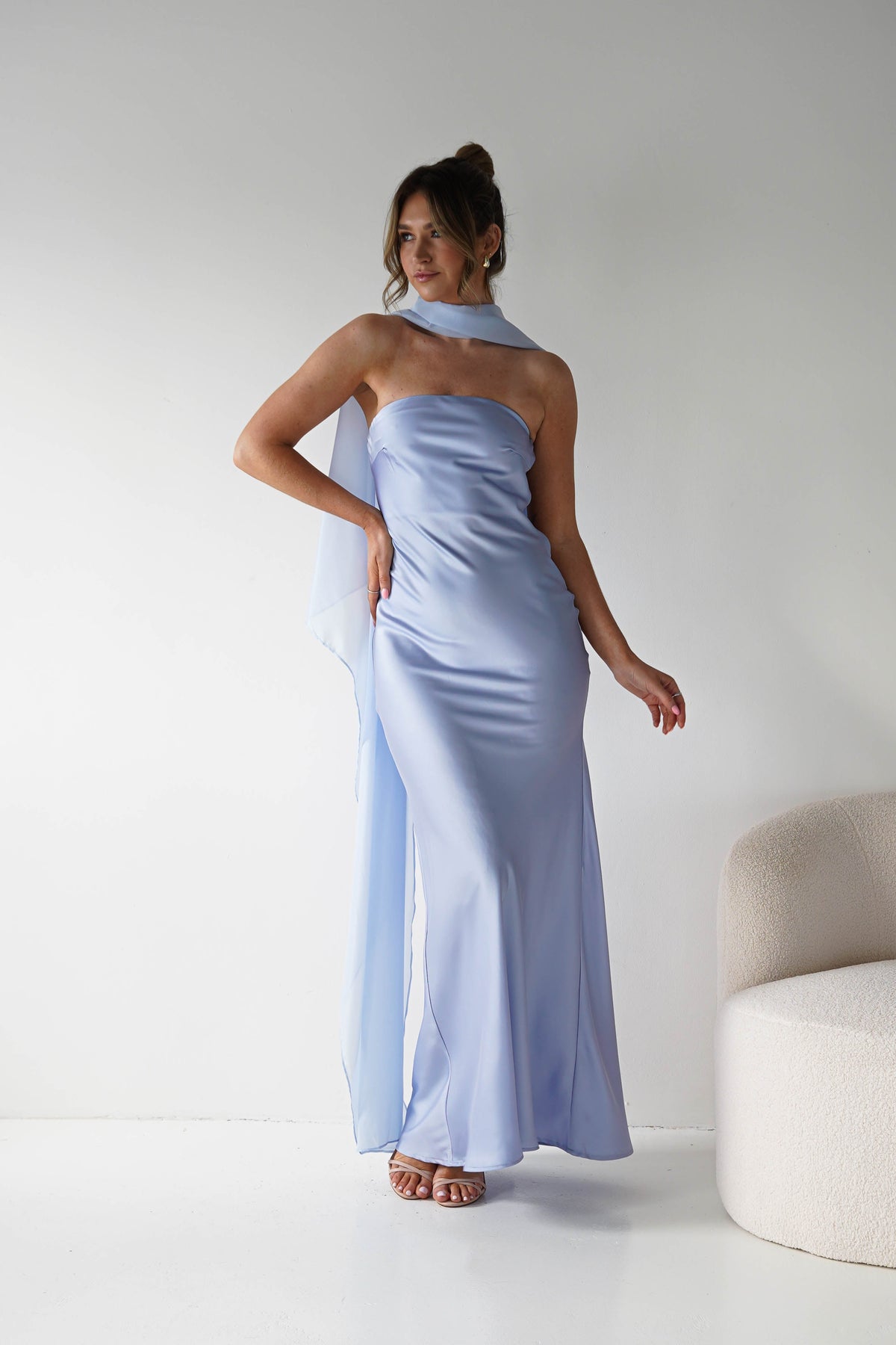 Soho Strapless Satin Maxi Dress | Dusty Blue-Oh Hello Clothing