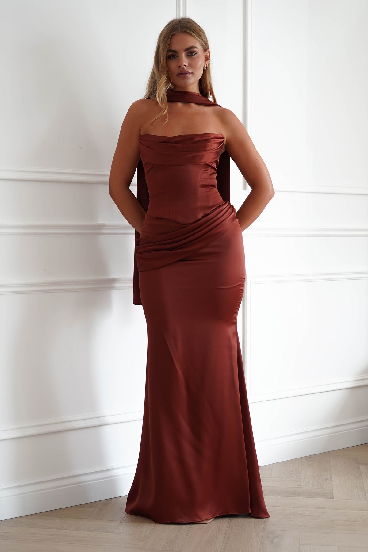 Solace Draped Corset & Skirt 2 Piece | Rust-Oh Hello Clothing