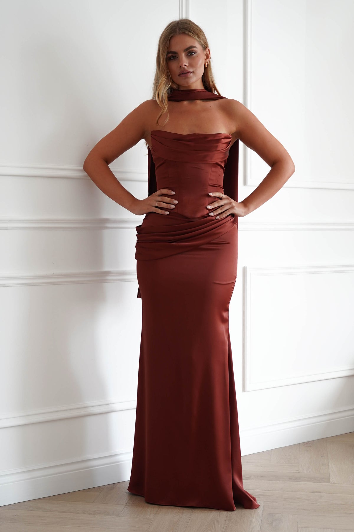Solace Draped Corset & Skirt 2 Piece | Rust-Oh Hello Clothing