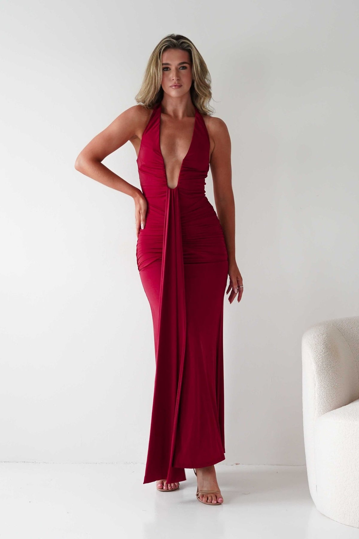 Sophia Low Cut Bodycon Maxi Dress | Red-Oh Hello Clothing