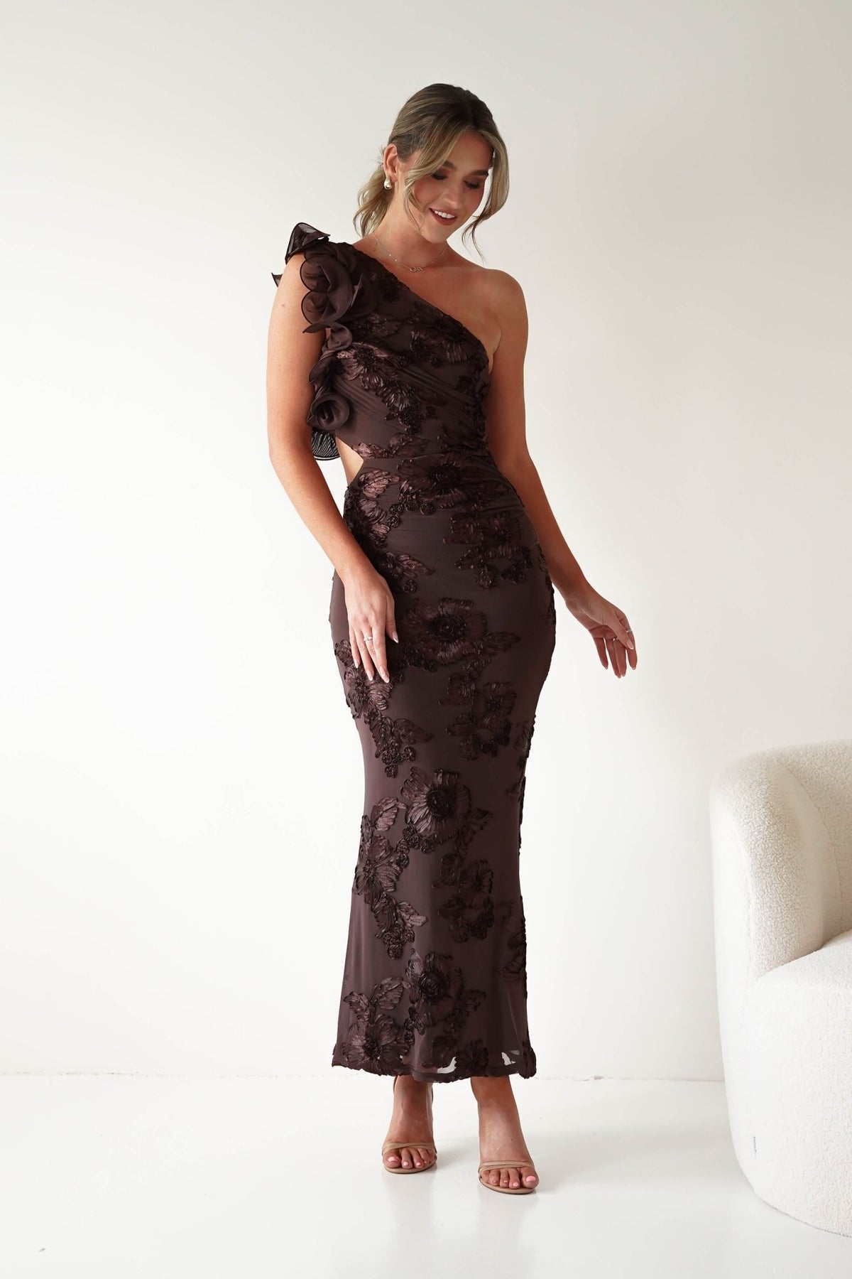 Sydney Bodycon Maxi Dress | Brown Textured-Oh Hello Clothing