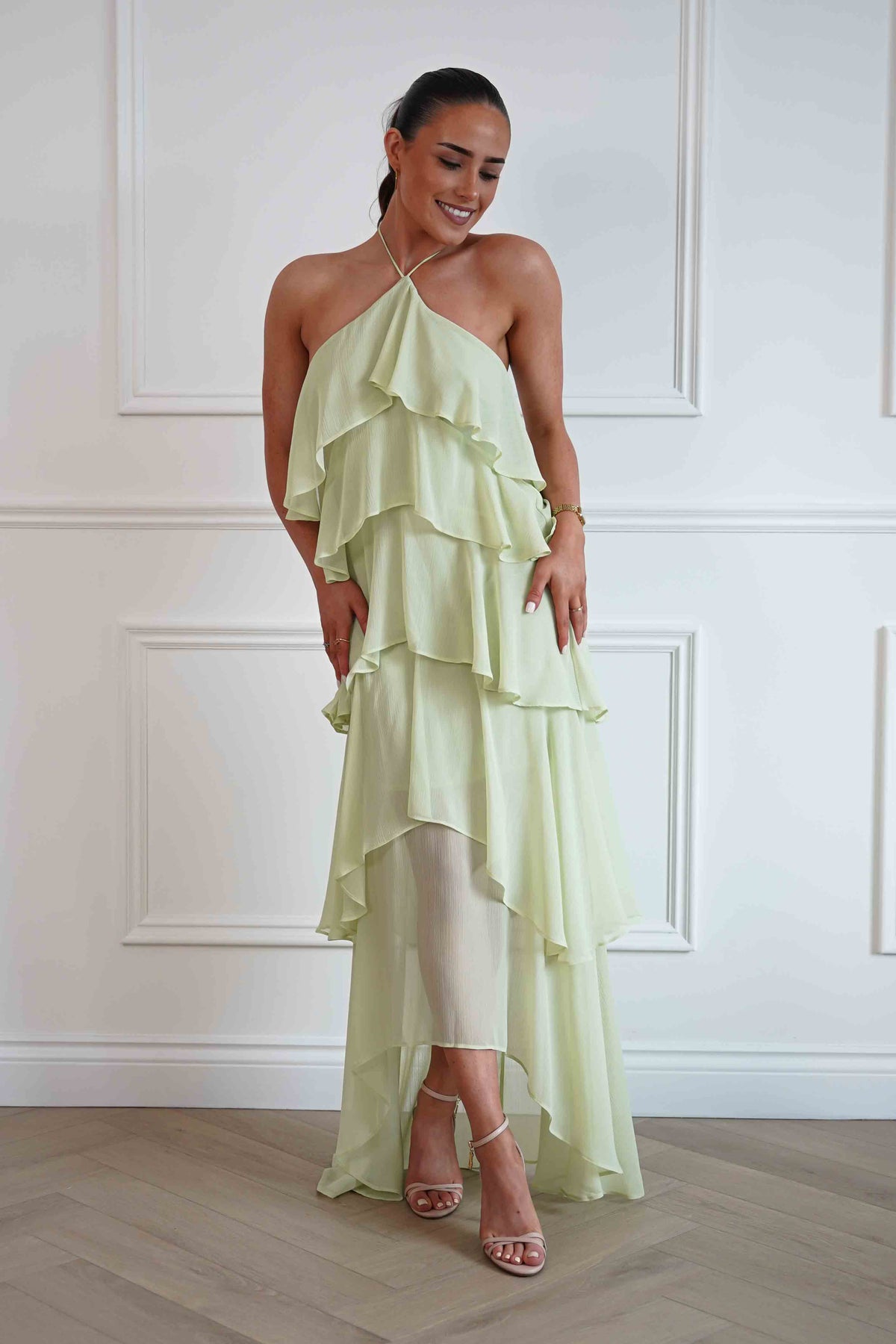Tala Ruffle Tiered Halterneck Maxi Dress | Sage-Oh Hello Clothing