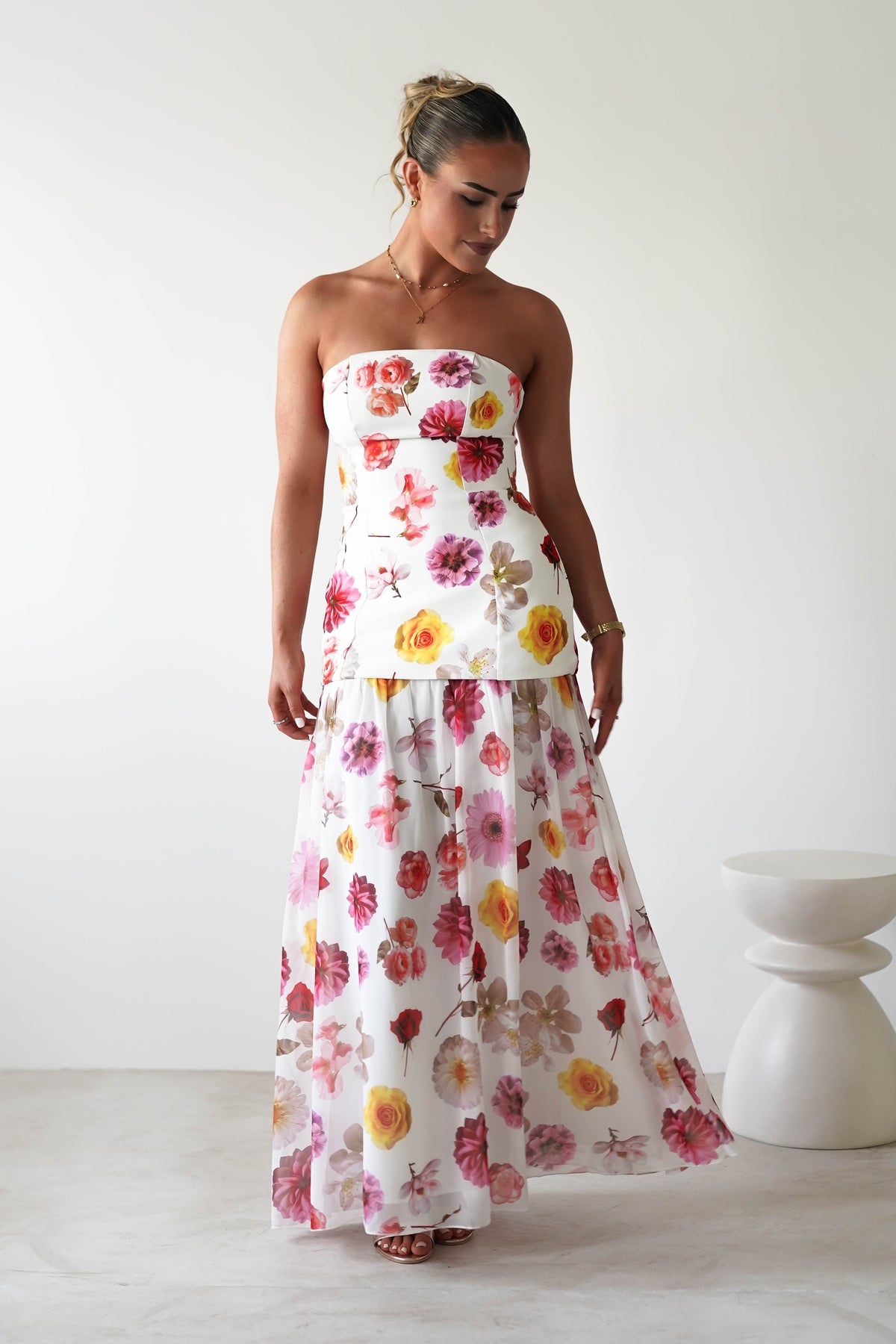 Talia Strapless Floral Print Maxi Dress | Mixed Print-Oh Hello Clothing