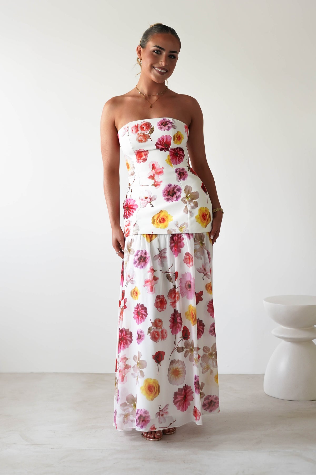 Talia Strapless Floral Print Maxi Dress | Mixed Print-Oh Hello Clothing