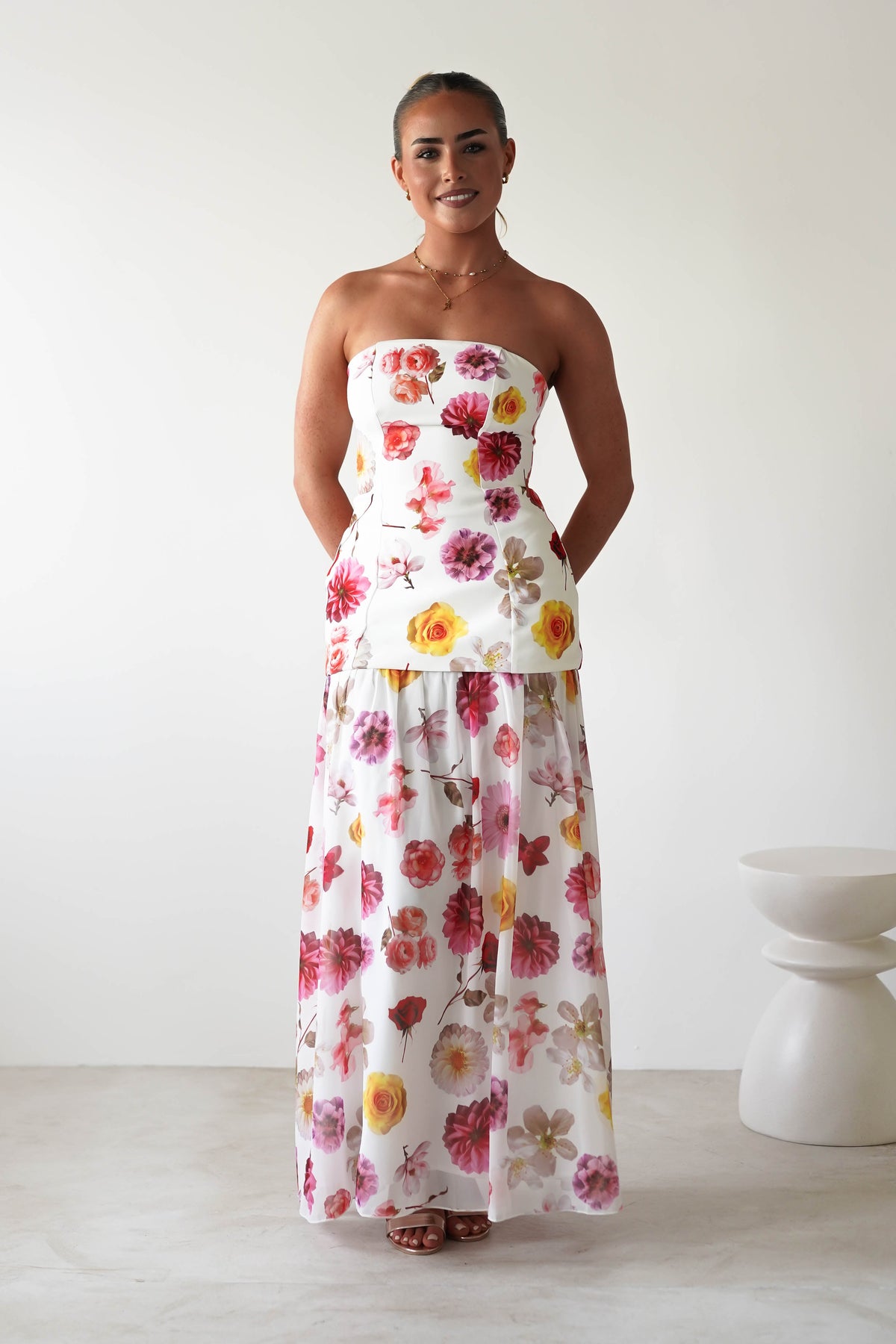 Talia Strapless Floral Print Maxi Dress | Mixed Print-Oh Hello Clothing