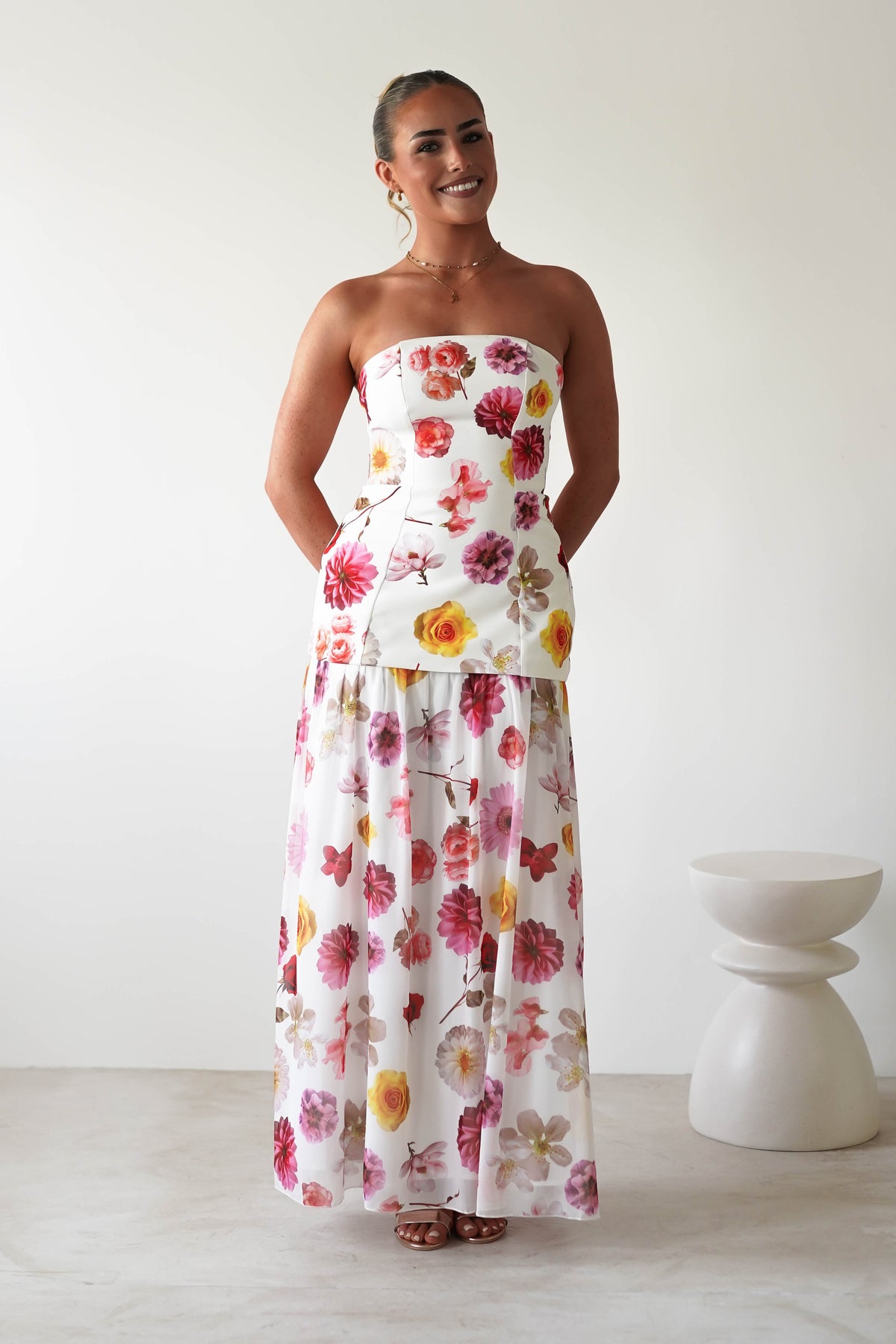 Talia Strapless Floral Print Maxi Dress | Mixed Print-Oh Hello Clothing