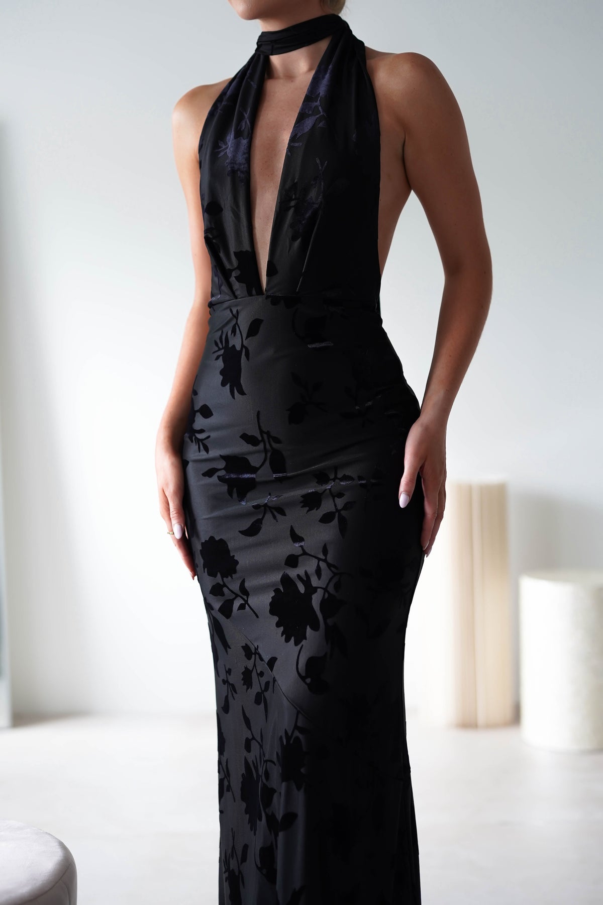 Tara Floral Jacquard Maxi Dress | Black-Oh Hello Clothing