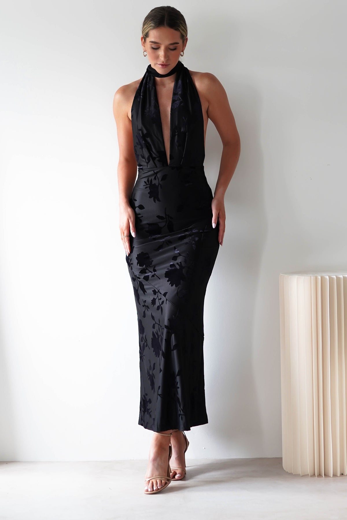 Tara Floral Jacquard Maxi Dress | Black-Oh Hello Clothing