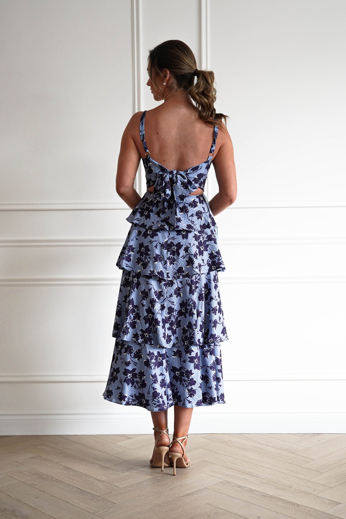 Tasha Floral Tie Back Midi Dress | Blue Print-Oh Hello Clothing