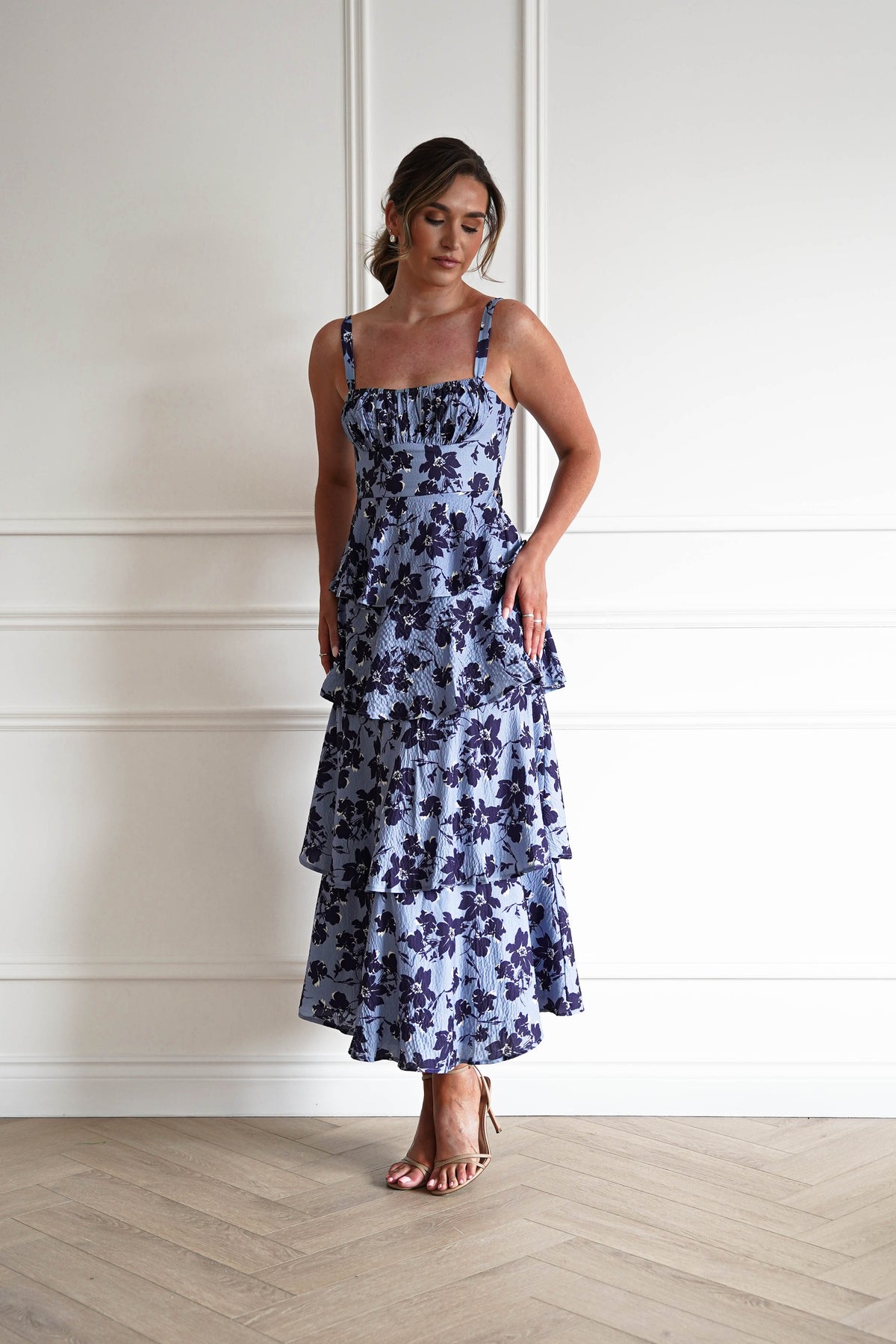 Tasha Floral Tie Back Midi Dress | Blue Print-Oh Hello Clothing