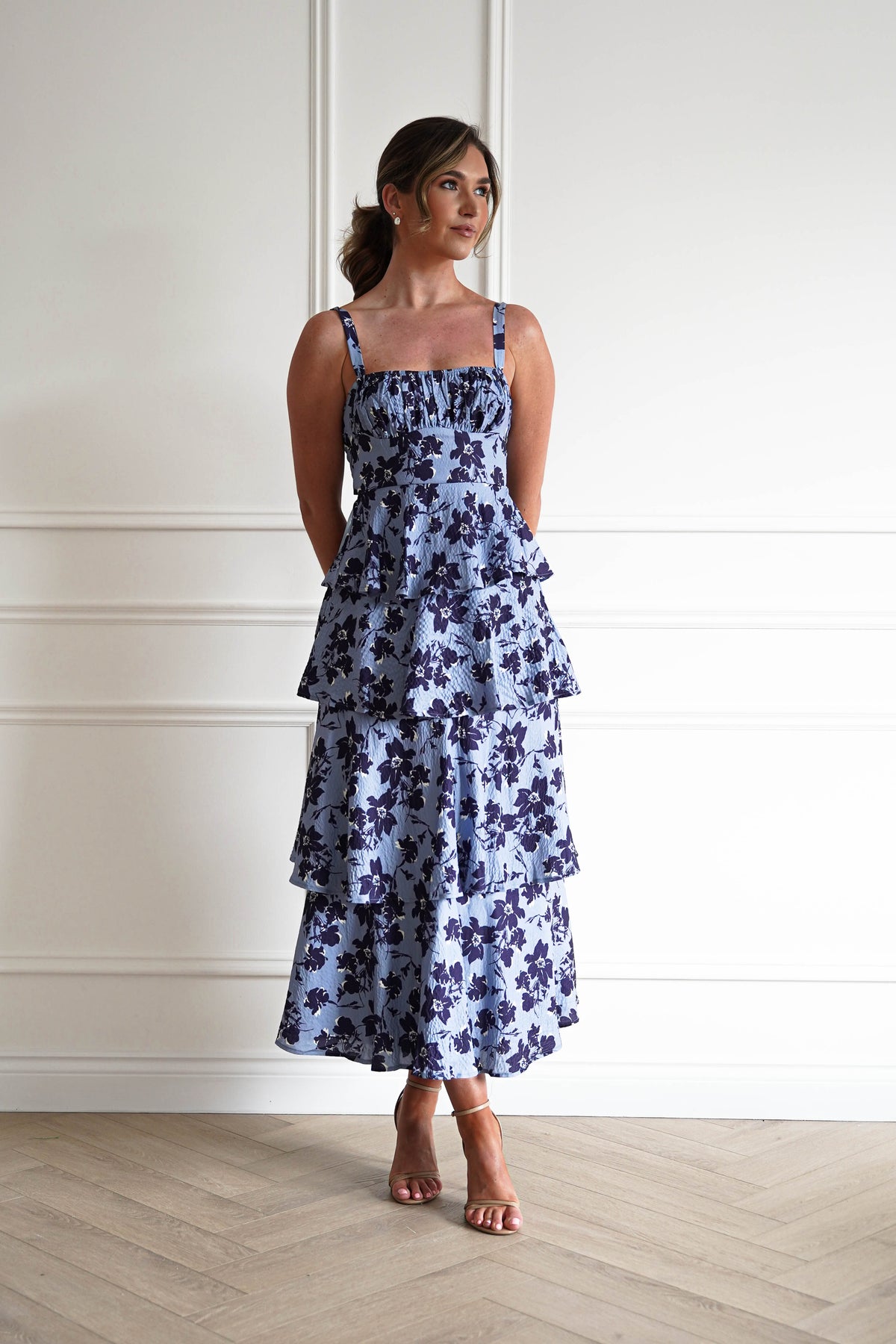Tasha Floral Tie Back Midi Dress | Blue Print-Oh Hello Clothing