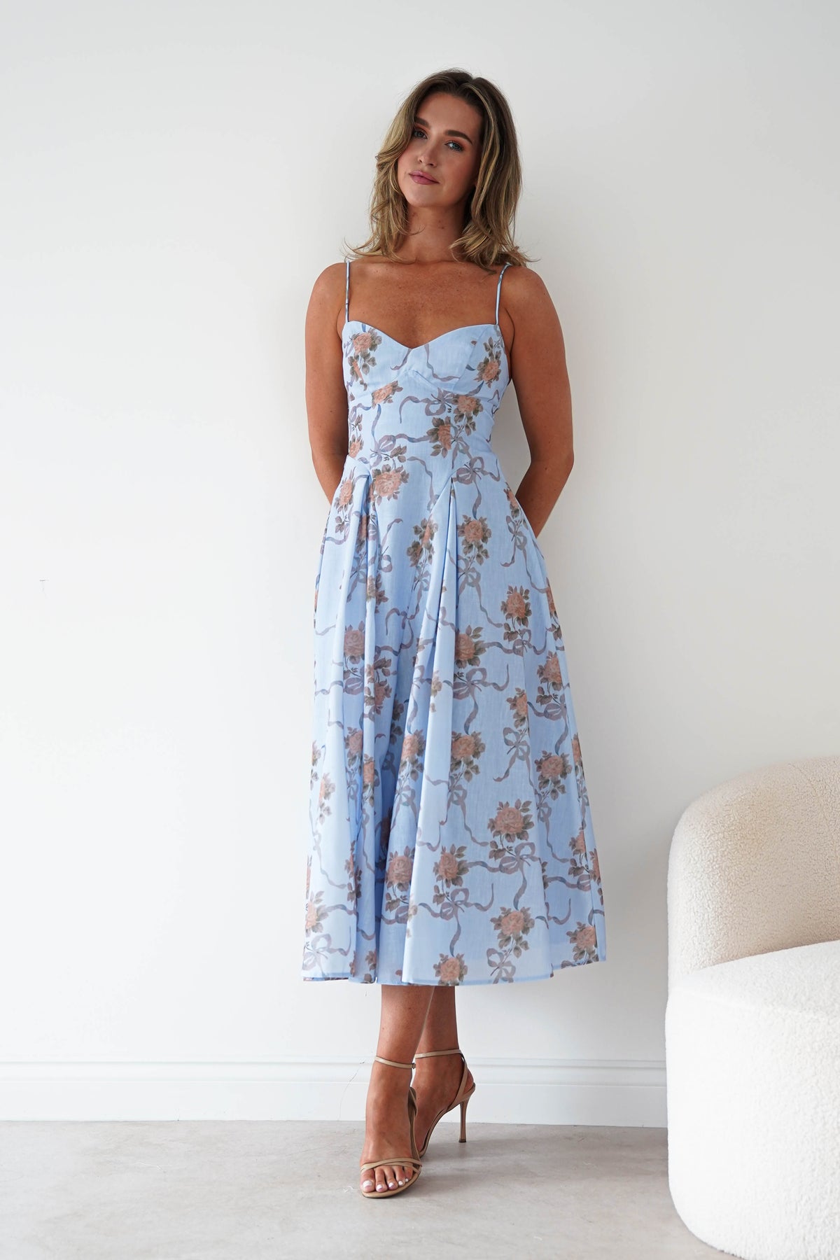Tess Floral Print Skater Midaxi Dress | Blue-Oh Hello Clothing