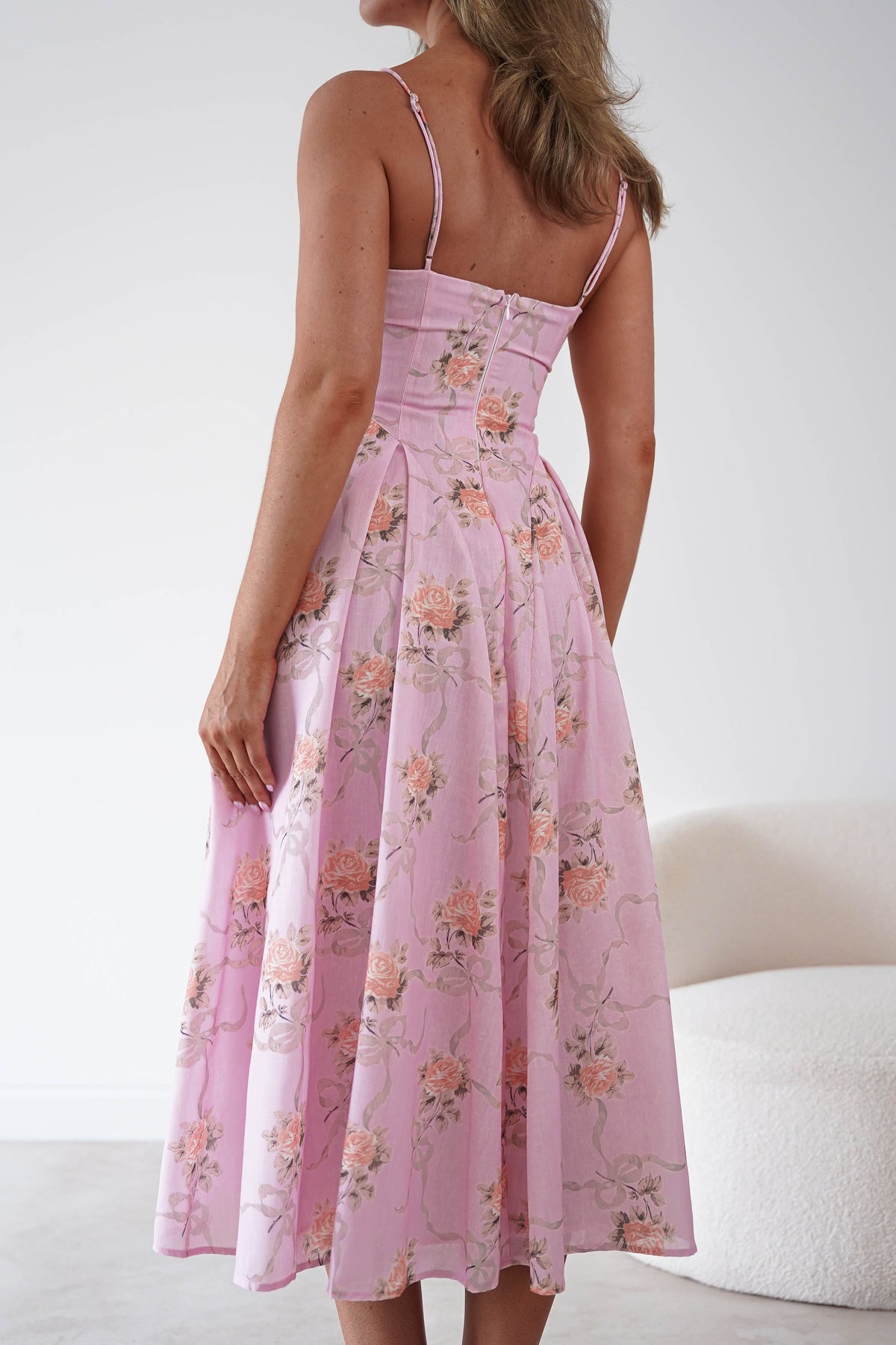 Tess Floral Print Skater Midaxi Dress | Pink-Oh Hello Clothing