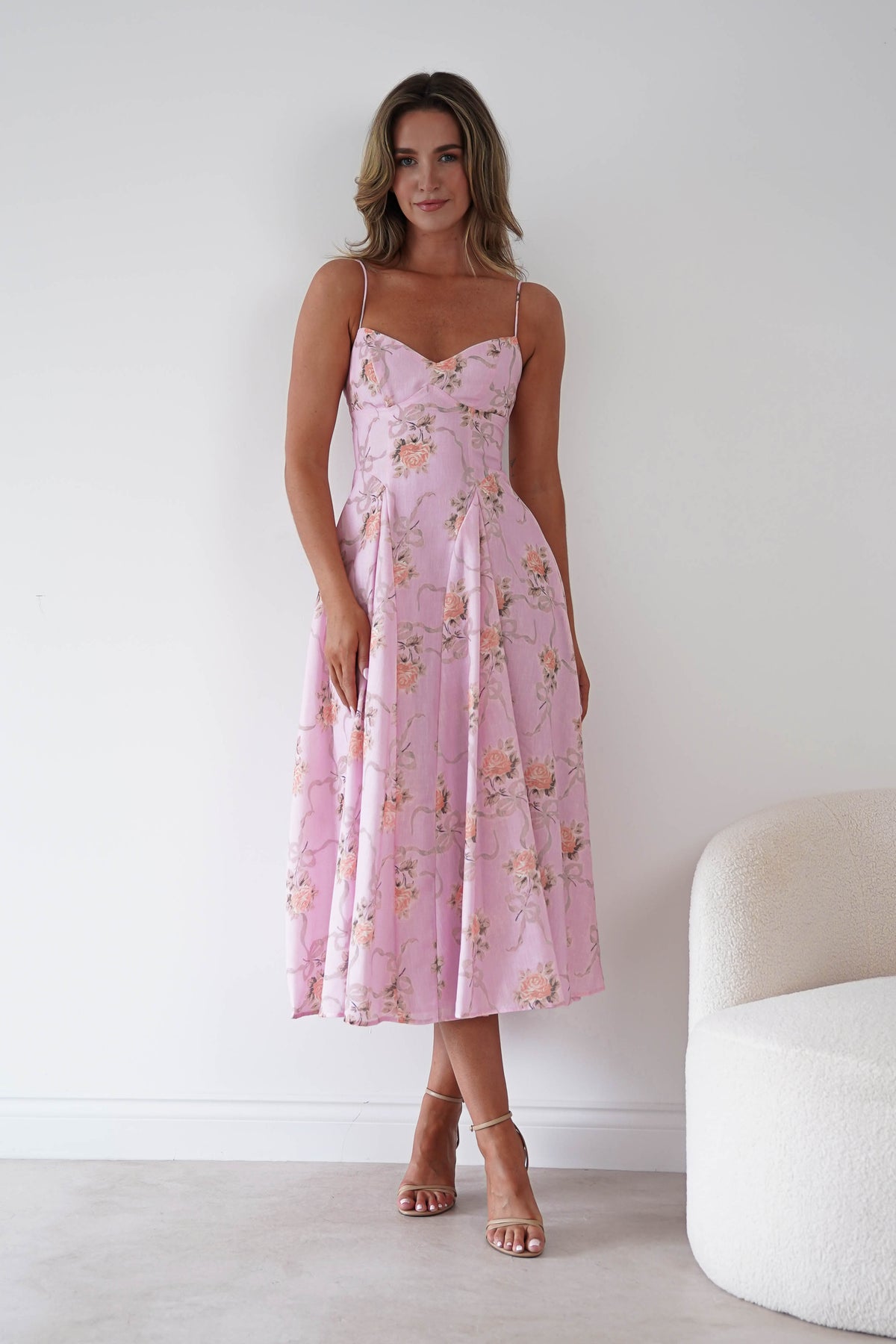 Tess Floral Print Skater Midaxi Dress | Pink-Oh Hello Clothing
