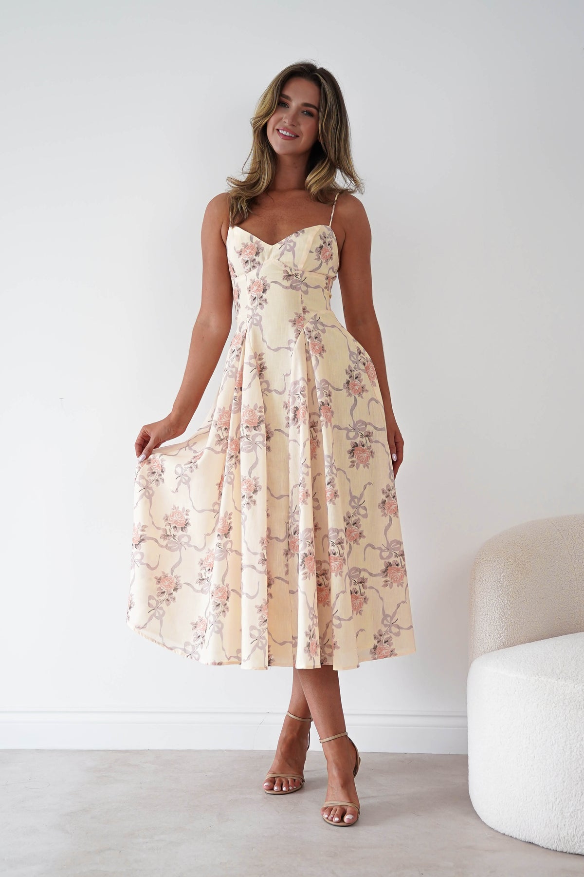 Tess Floral Print Skater Midaxi Dress | Yellow-Oh Hello Clothing