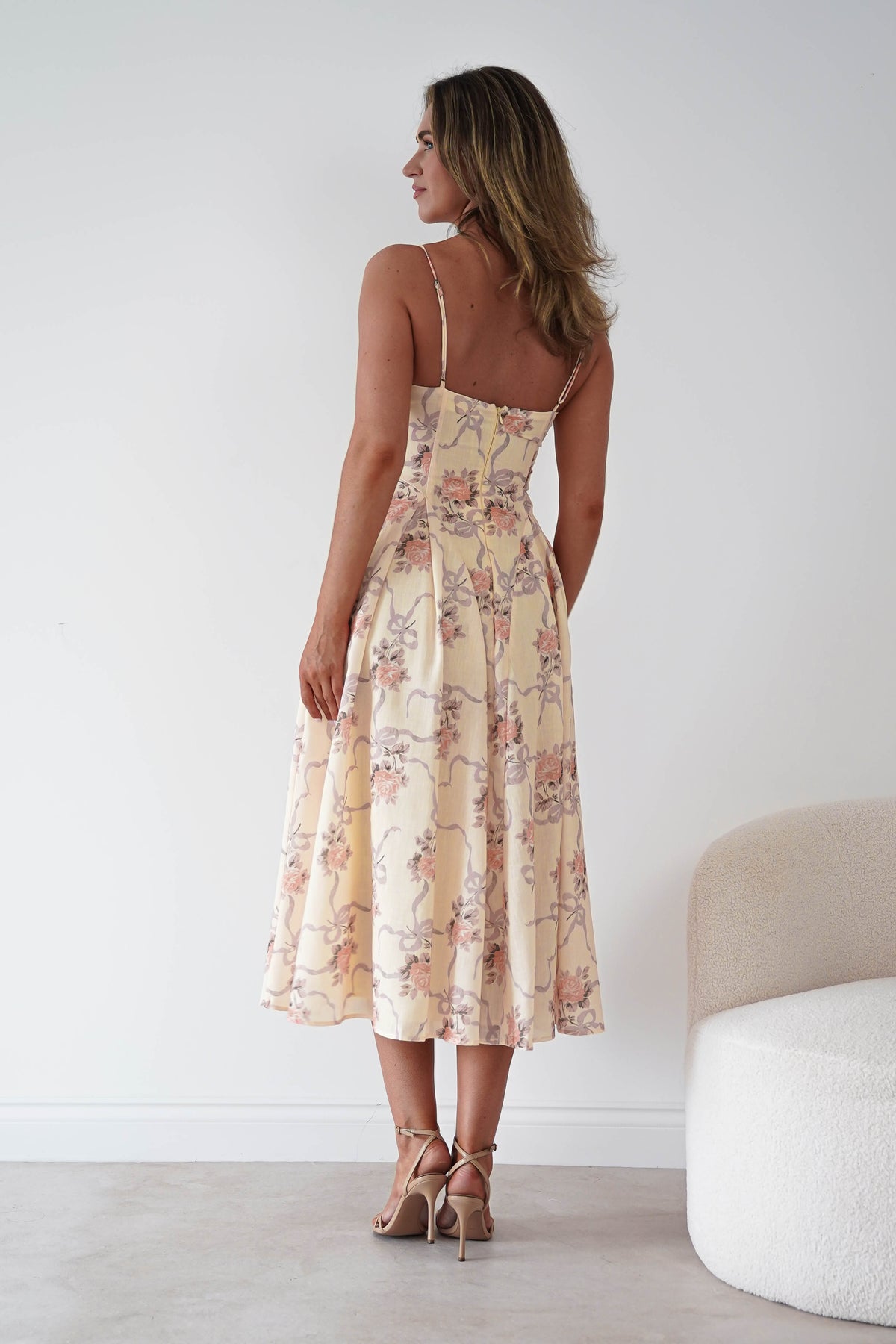 Tess Floral Print Skater Midaxi Dress | Yellow-Oh Hello Clothing