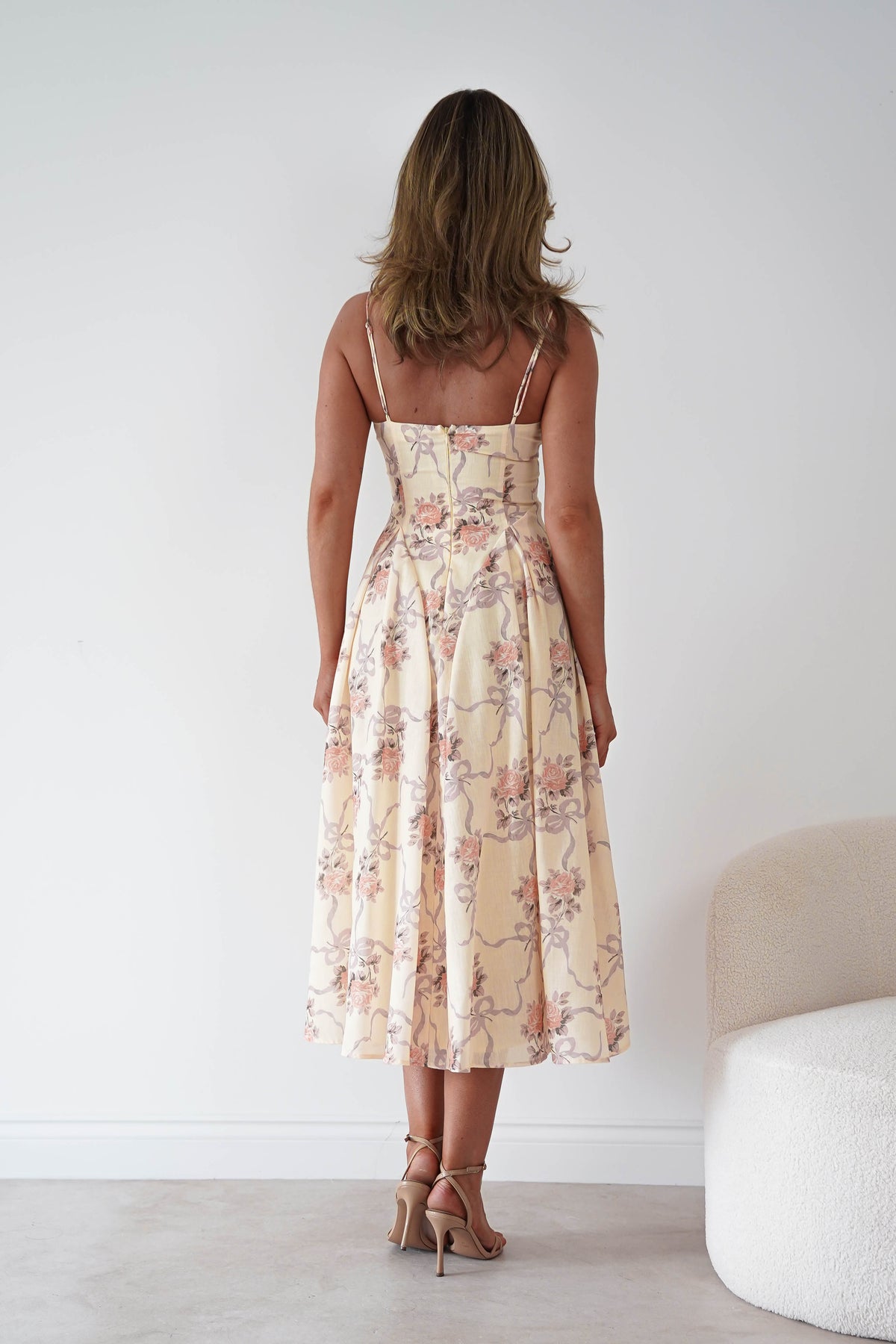 Tess Floral Print Skater Midaxi Dress | Yellow-Oh Hello Clothing