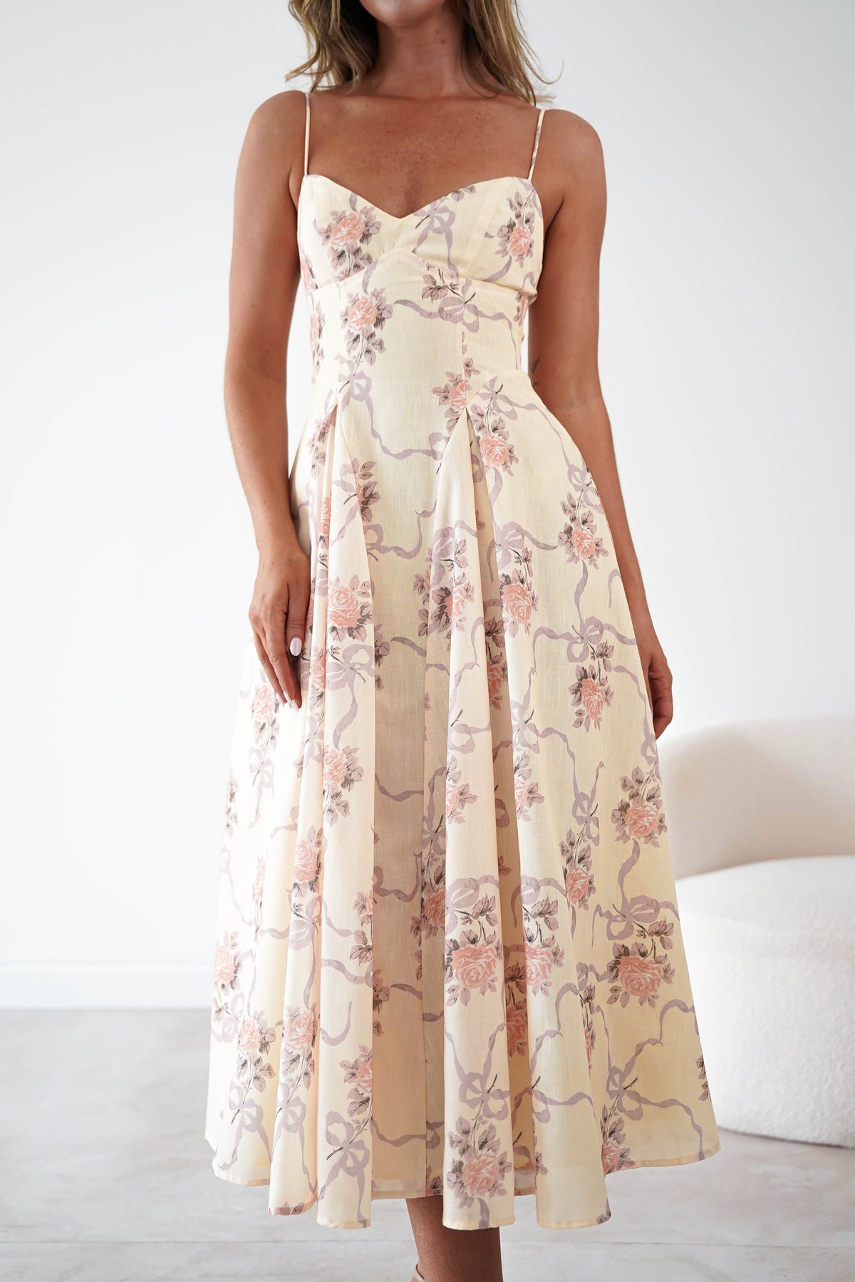 Tess Floral Print Skater Midaxi Dress | Yellow-Oh Hello Clothing