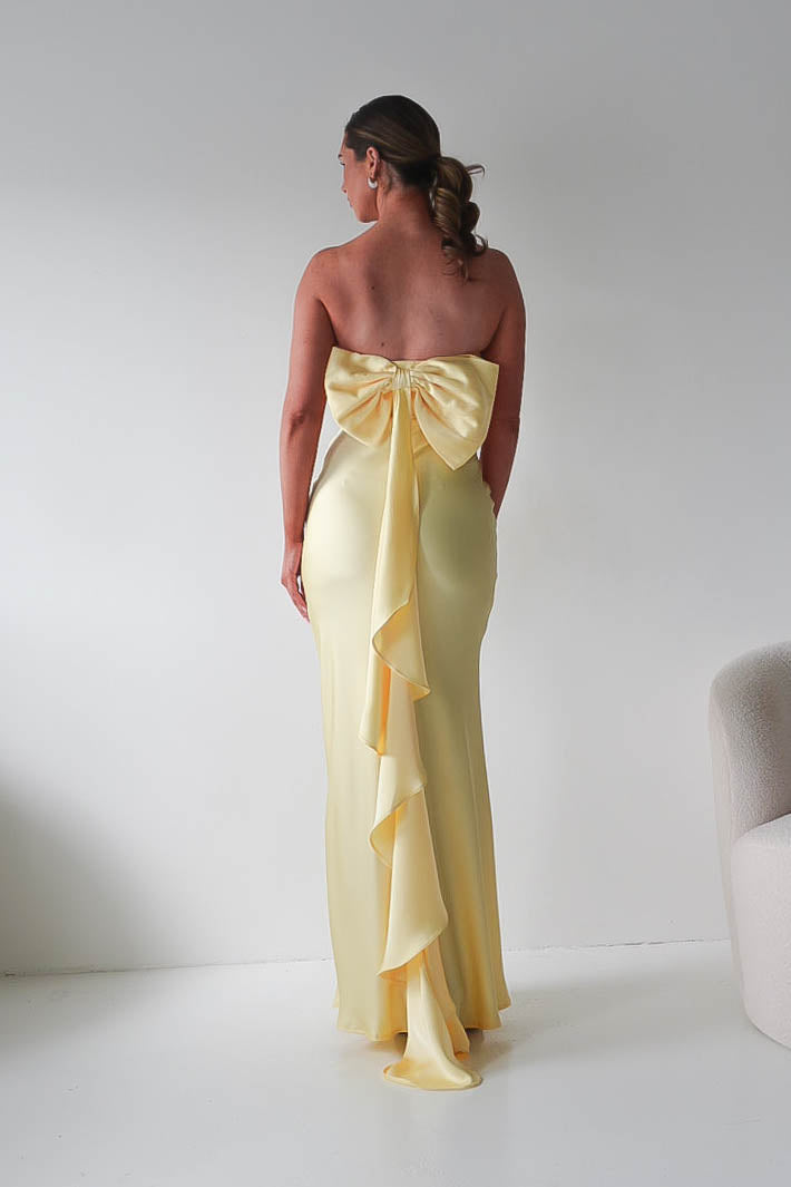 Therese Bow Detail Satin Maxi Dress | Yellow-Oh Hello Clothing