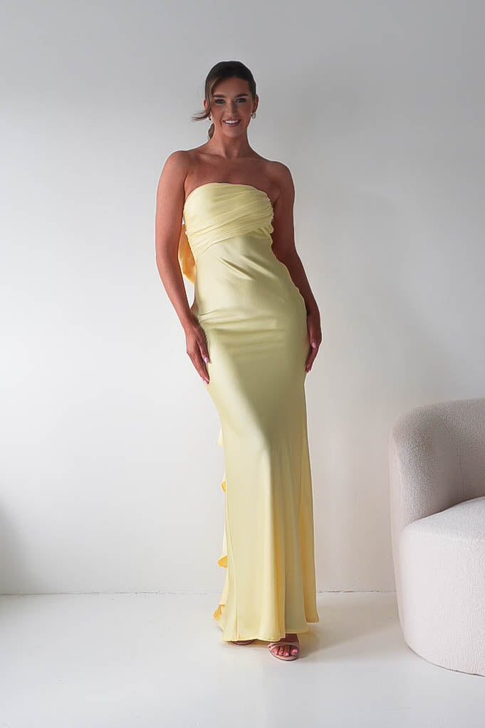 Therese Bow Detail Satin Maxi Dress | Yellow-Oh Hello Clothing