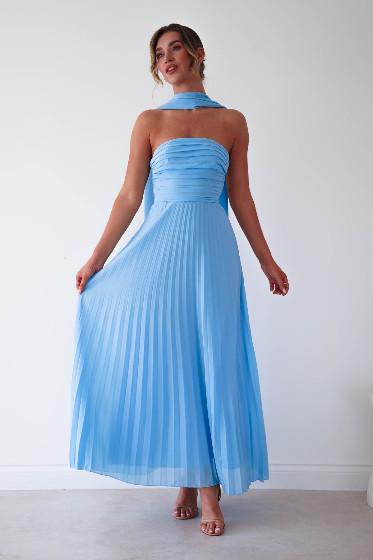Vasanti Pleated Strapless Maxi Dress | Blue-Oh Hello Clothing