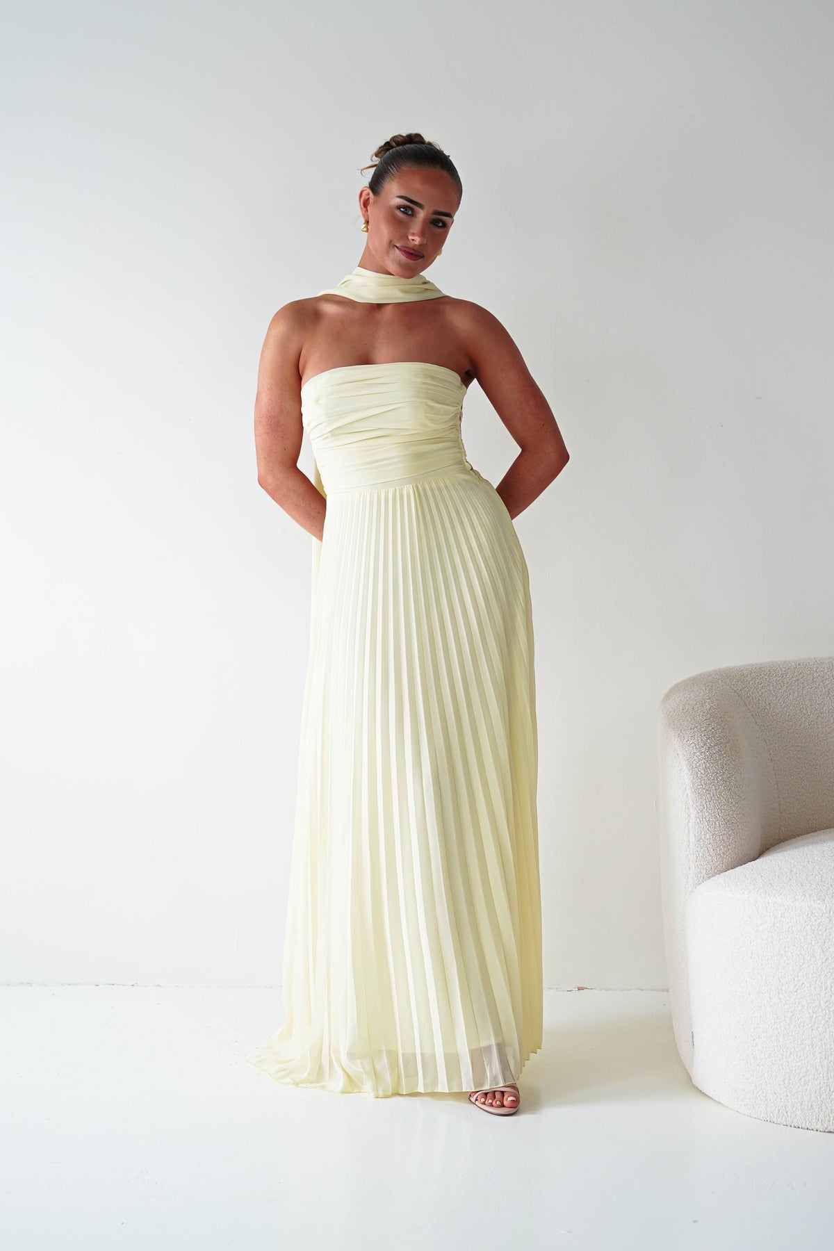 Vasanti Pleated Strapless Maxi Dress | Yellow-Oh Hello Clothing