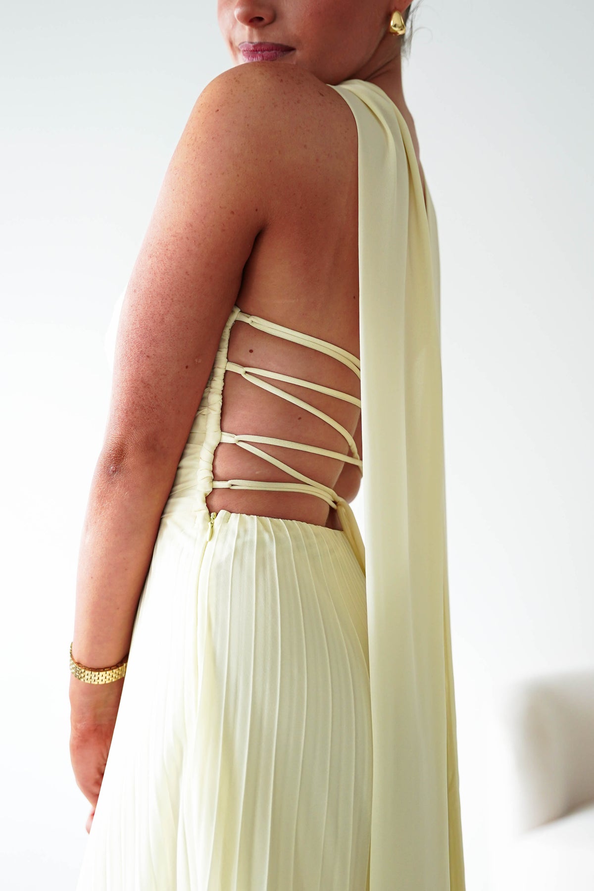 Vasanti Pleated Strapless Maxi Dress | Yellow-Oh Hello Clothing