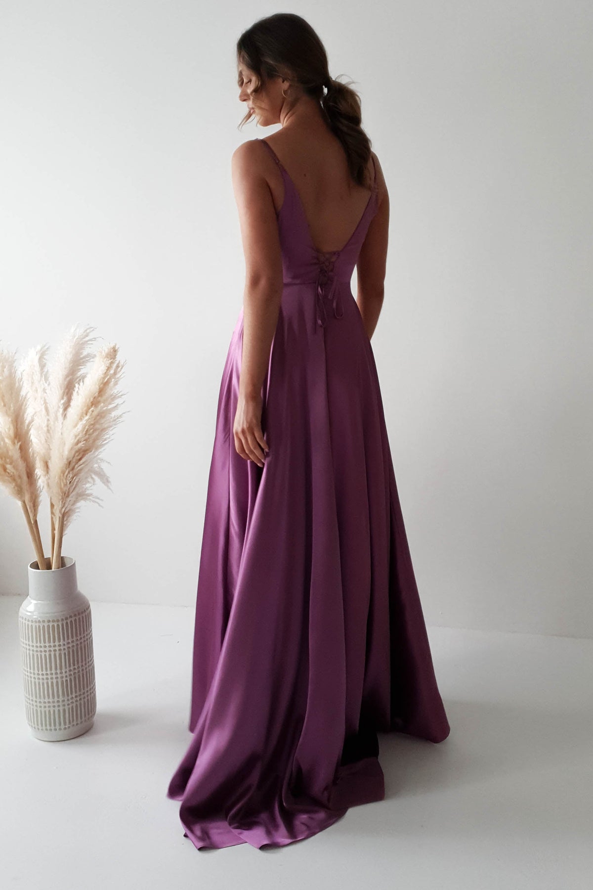 Velia Satin Maxi Gown | Violet-Oh Hello Clothing