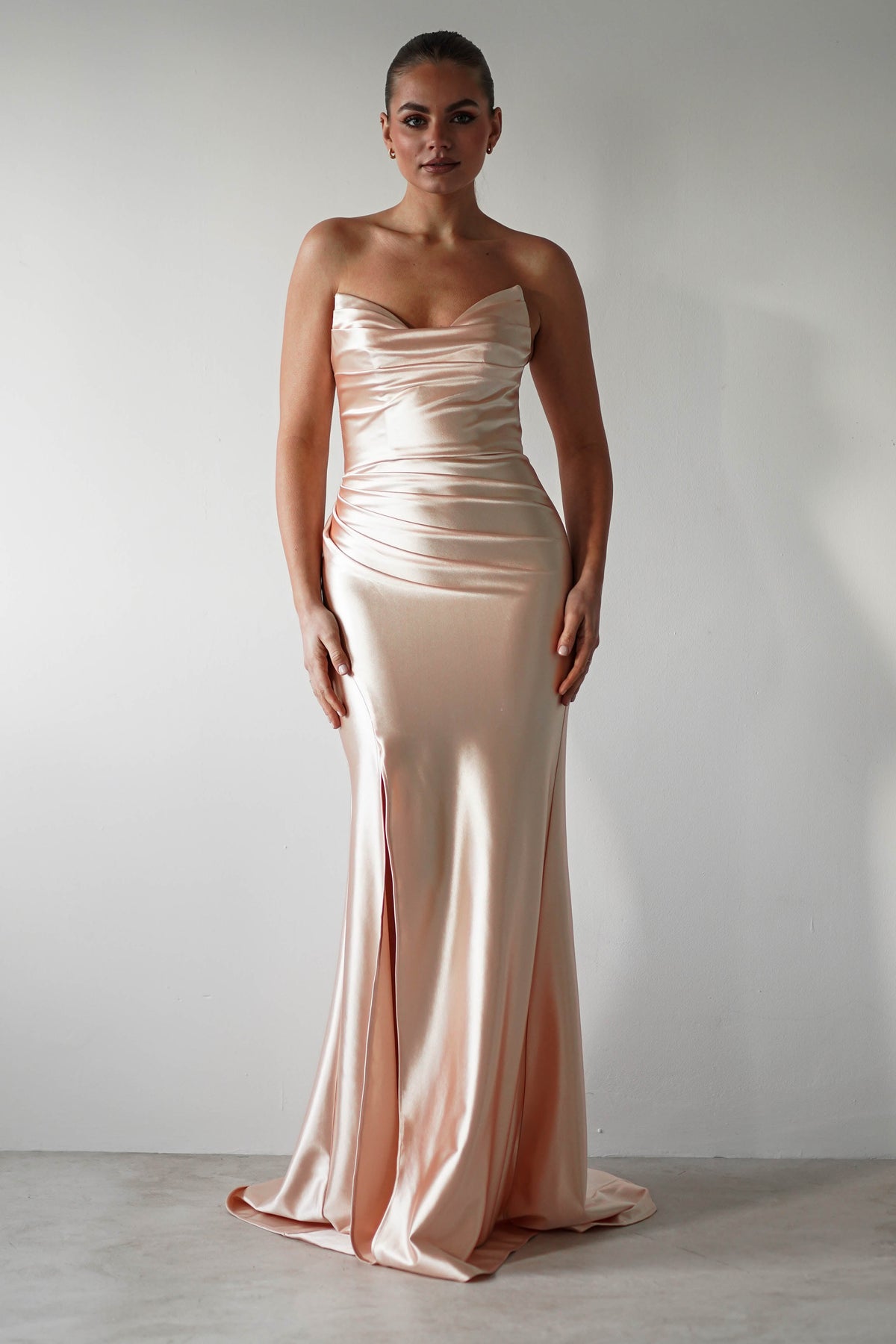 Venice Strapless Bodycon Gown | Light Gold-Oh Hello Clothing