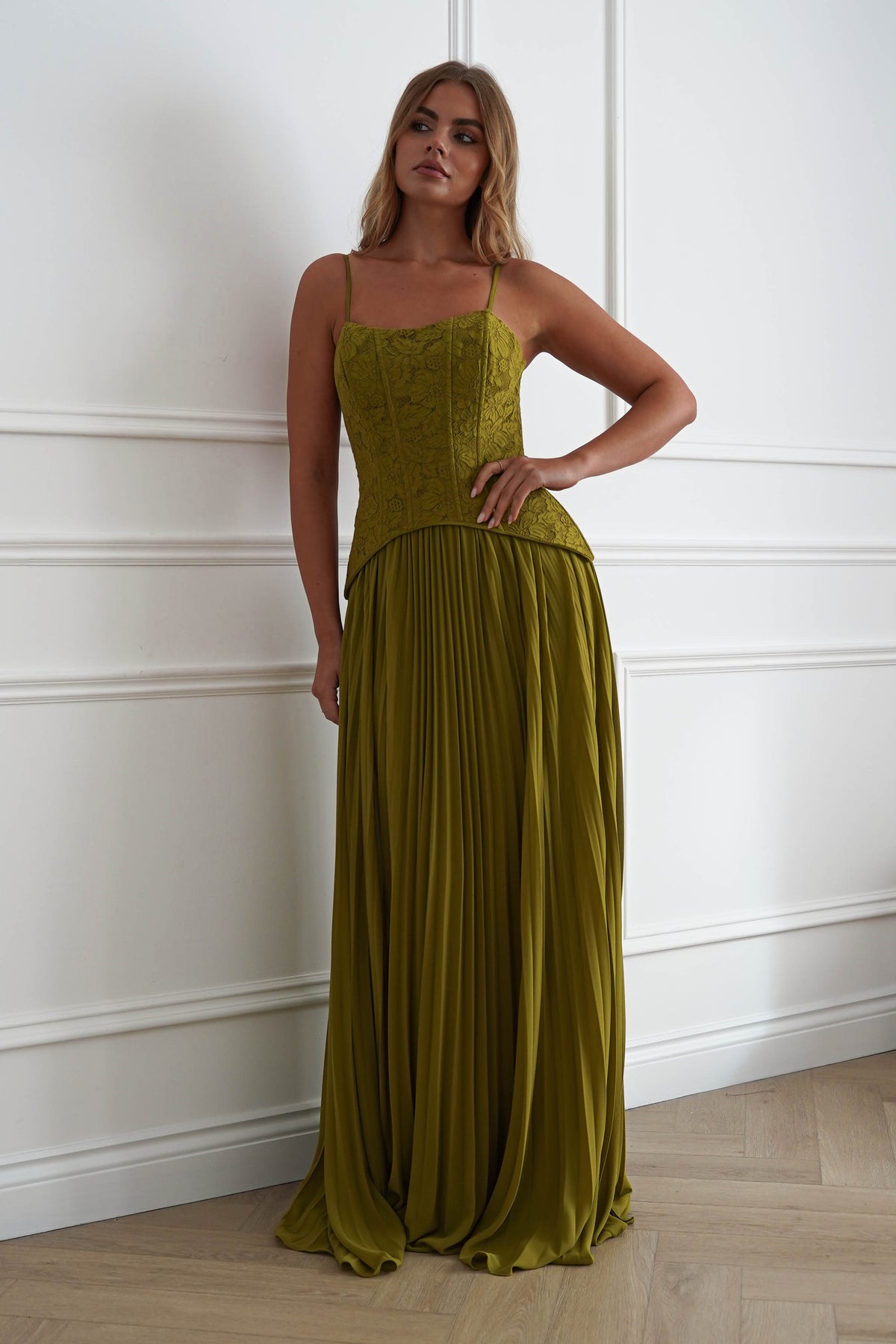 Victoria Dropped Peplum Maxi Dress | Olive Green-Oh Hello Clothing