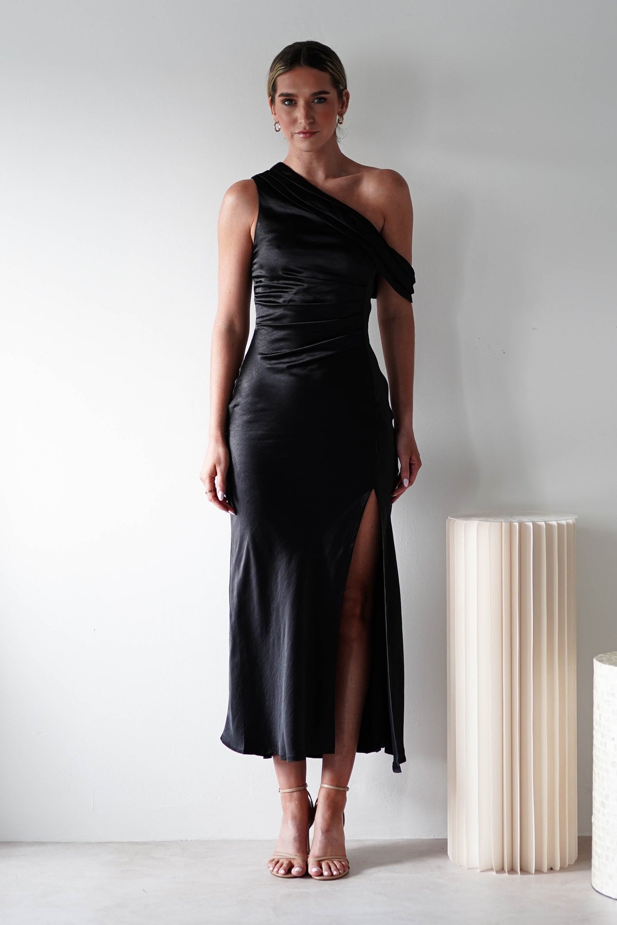 Zeila Soft Satin Maxi Dress | Black-Oh Hello Clothing